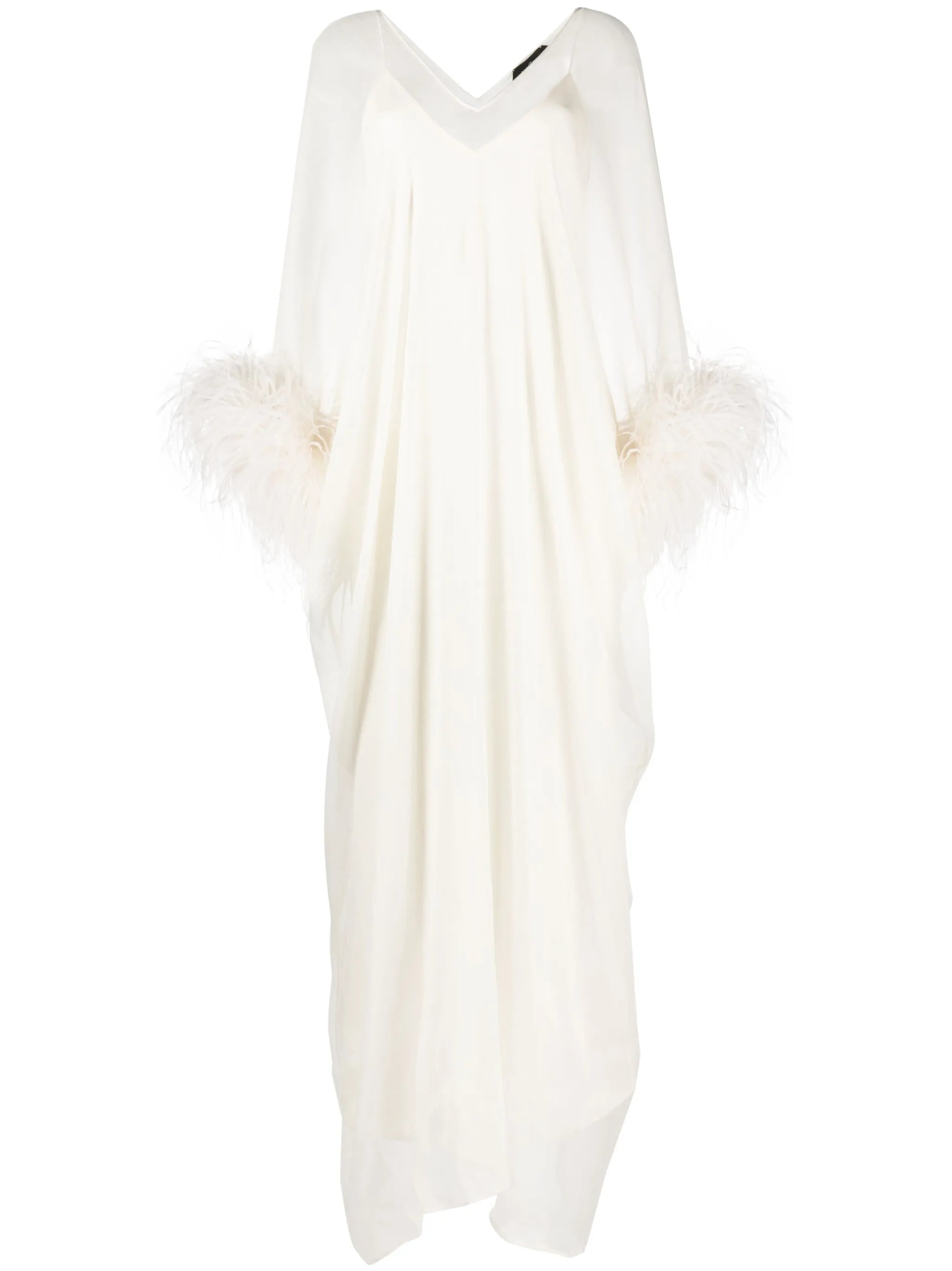 feather-trim semi-sheer dress
