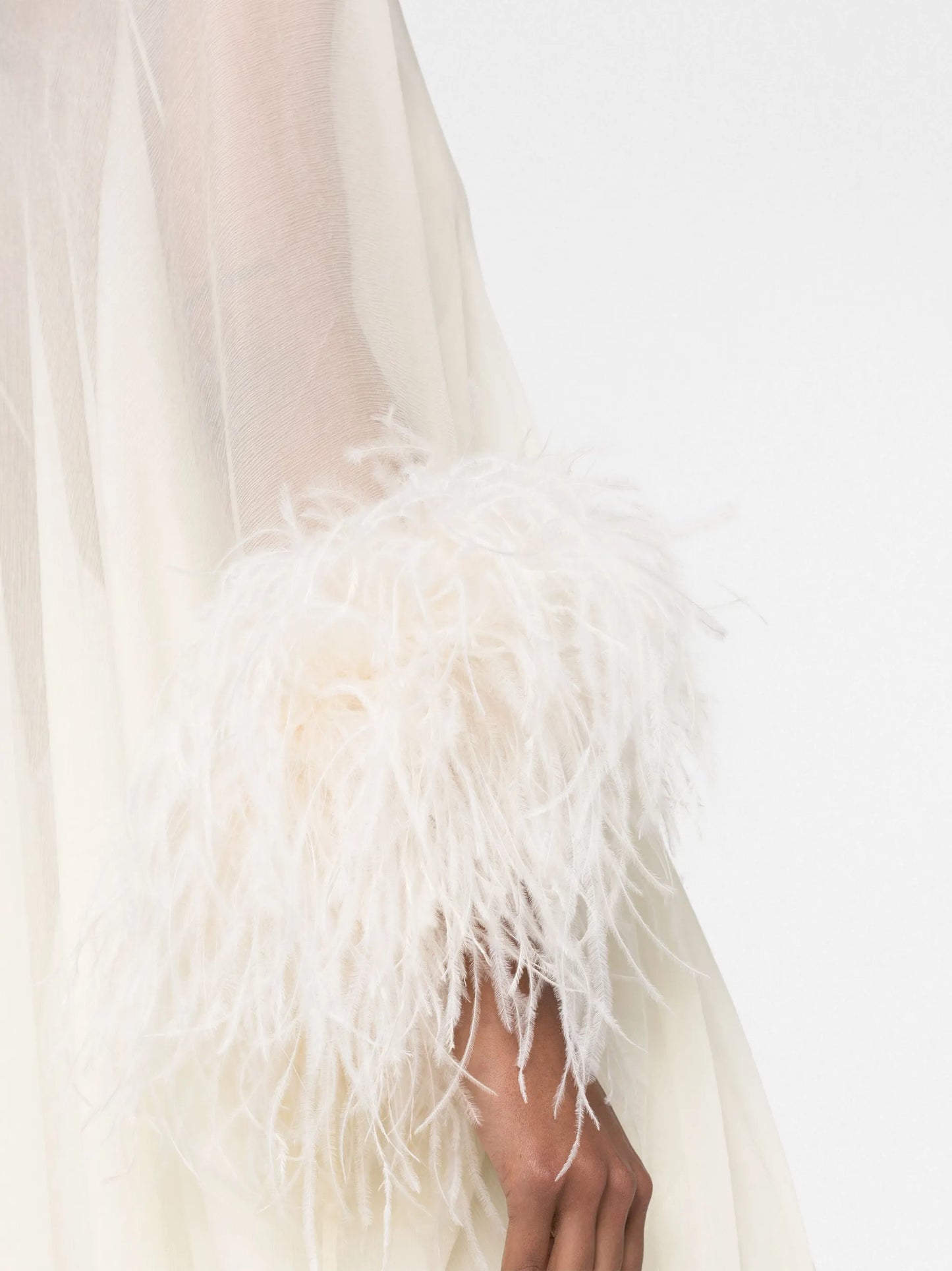 feather-trim semi-sheer dress