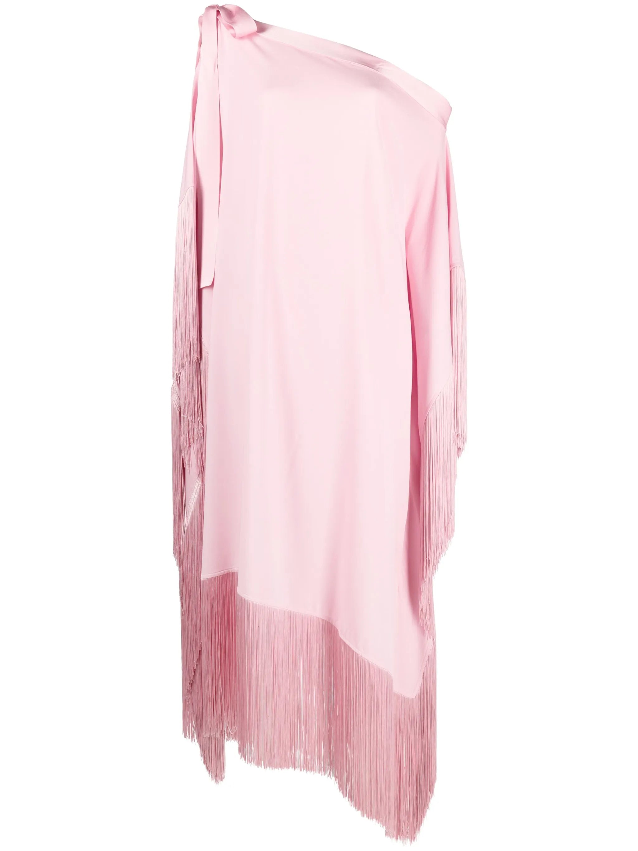 Aarons one-shoulder fringed gown