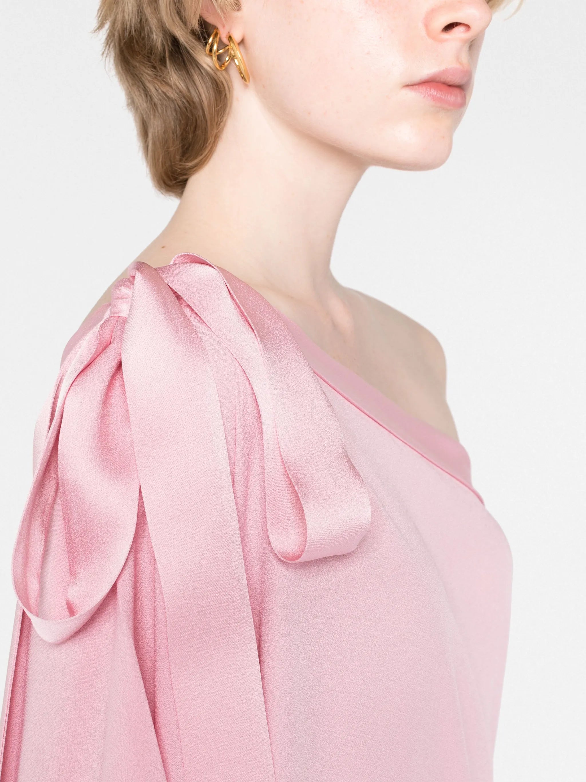 Aarons one-shoulder fringed gown