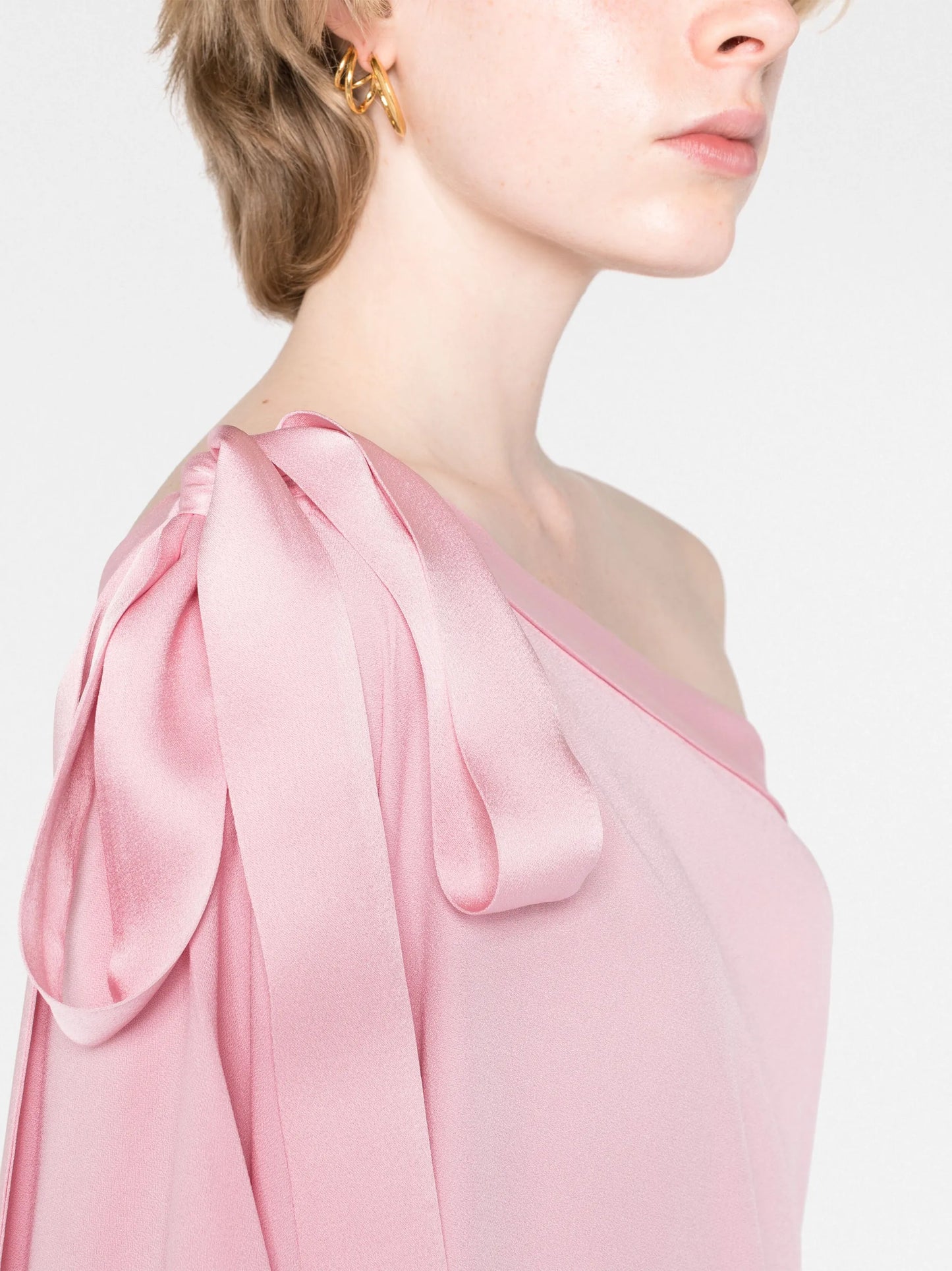 Aarons one-shoulder fringed gown