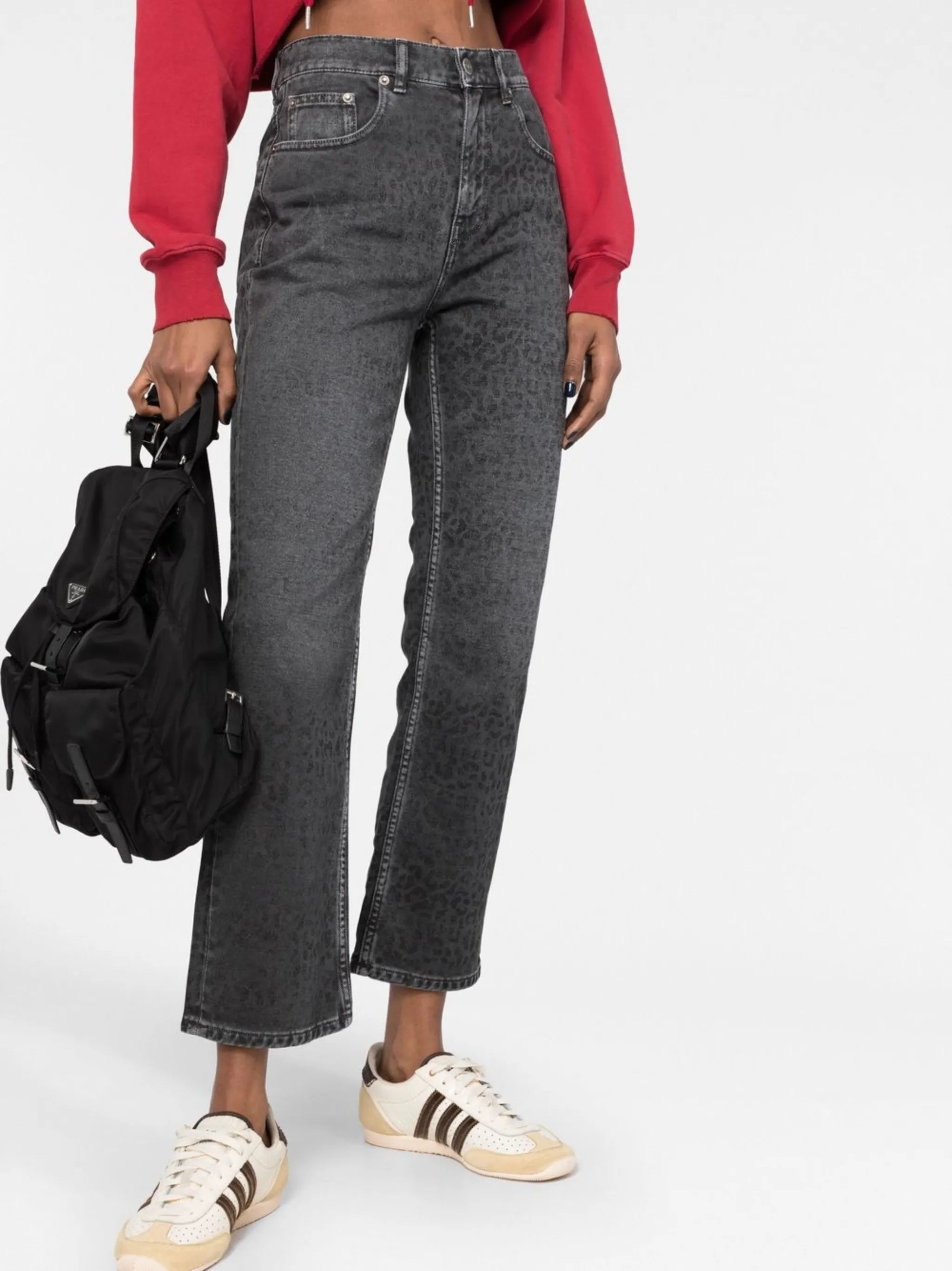 leopard-print cropped jeans