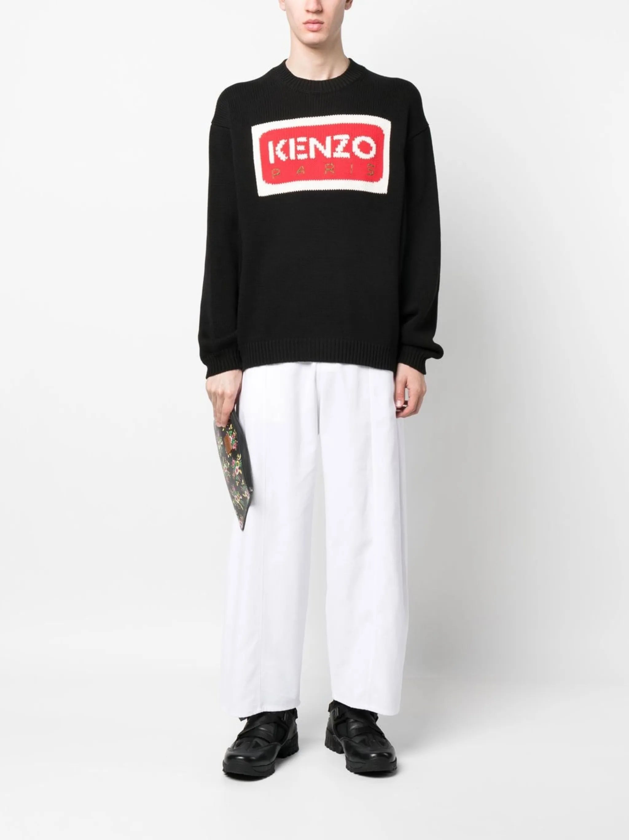logo intarsia crew neck jumper