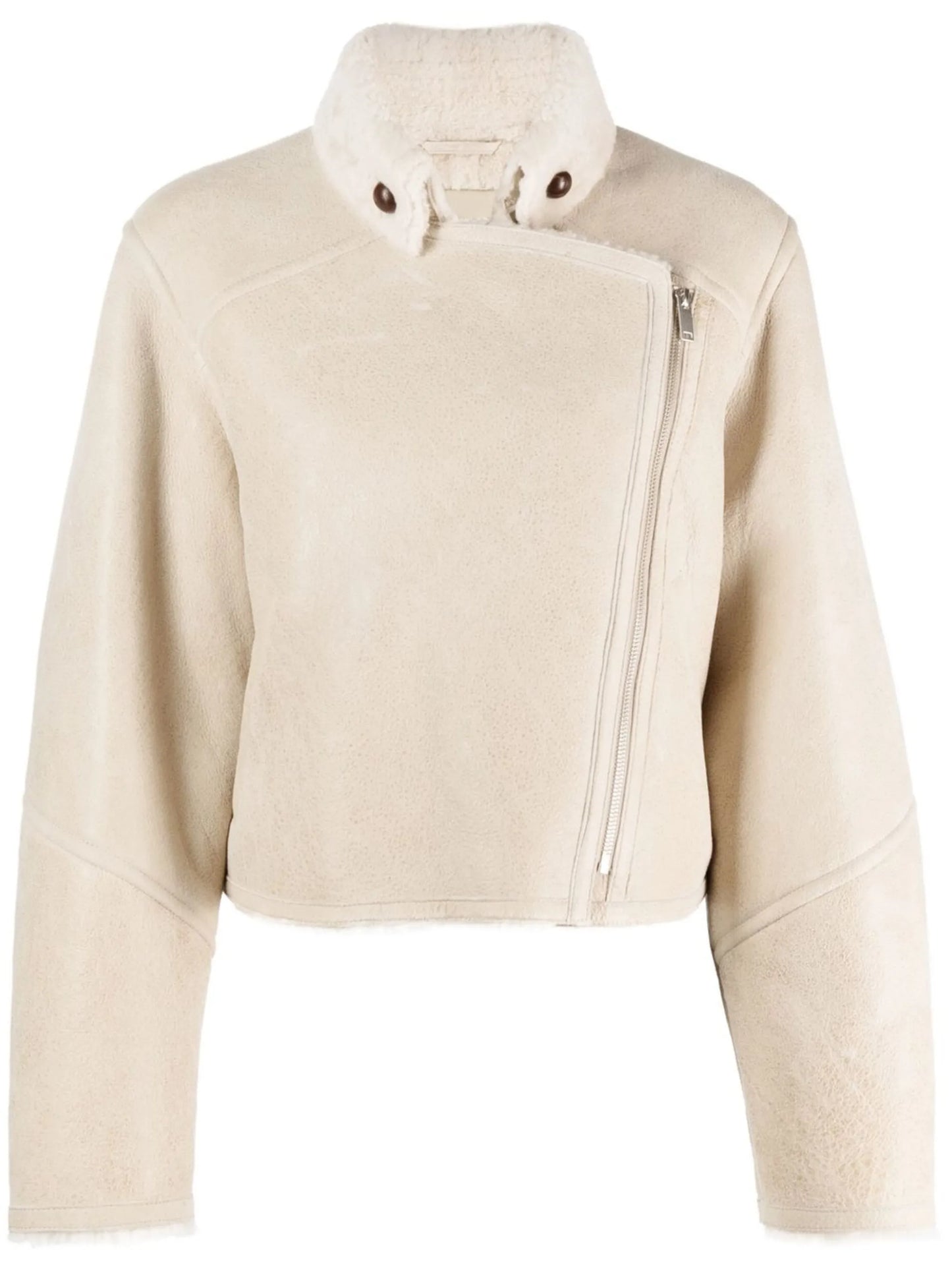 shearling-trim zip-fastening jacket