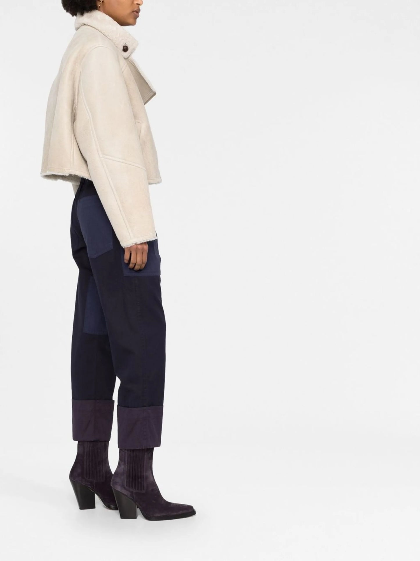 shearling-trim zip-fastening jacket