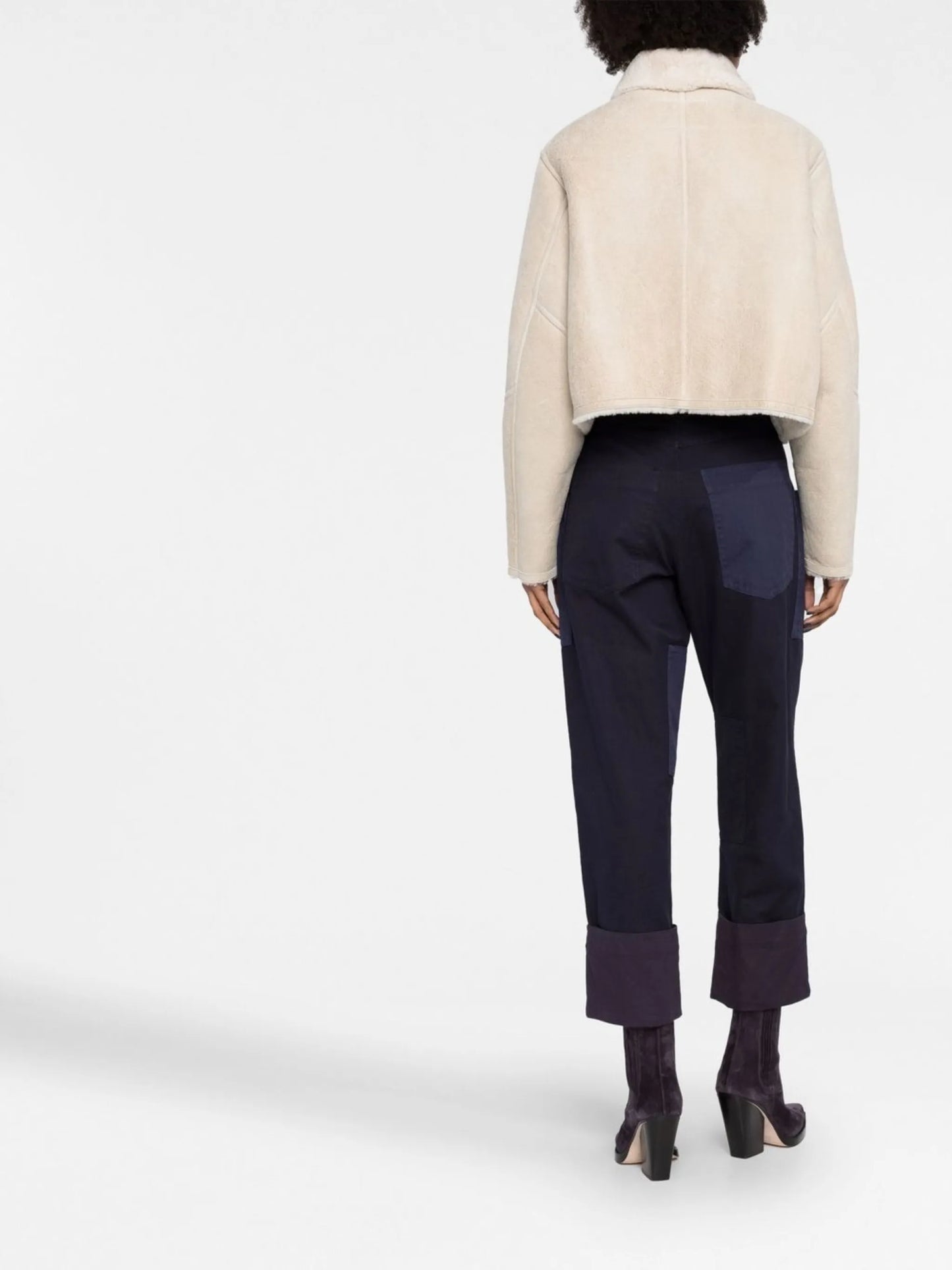shearling-trim zip-fastening jacket