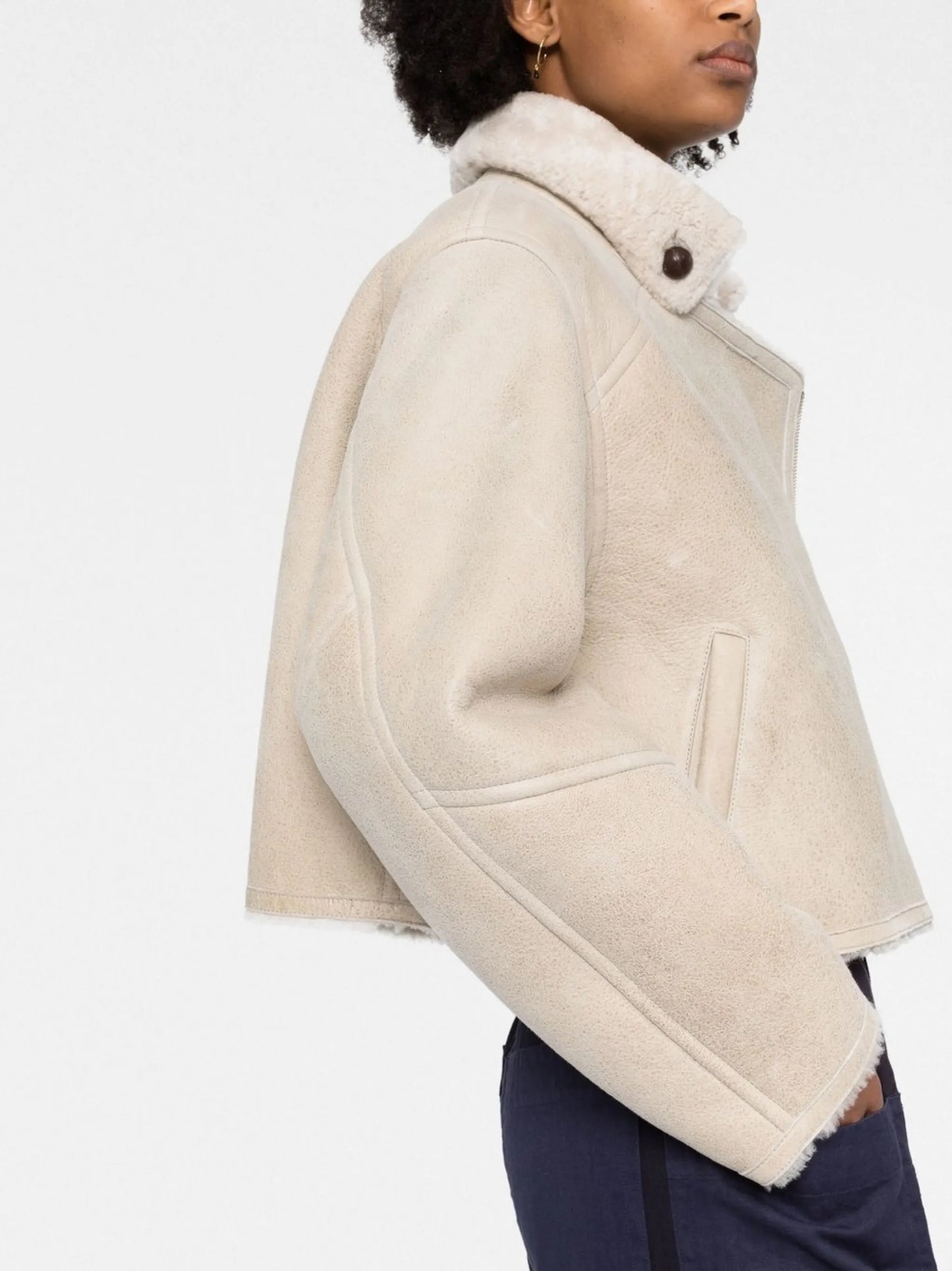 shearling-trim zip-fastening jacket