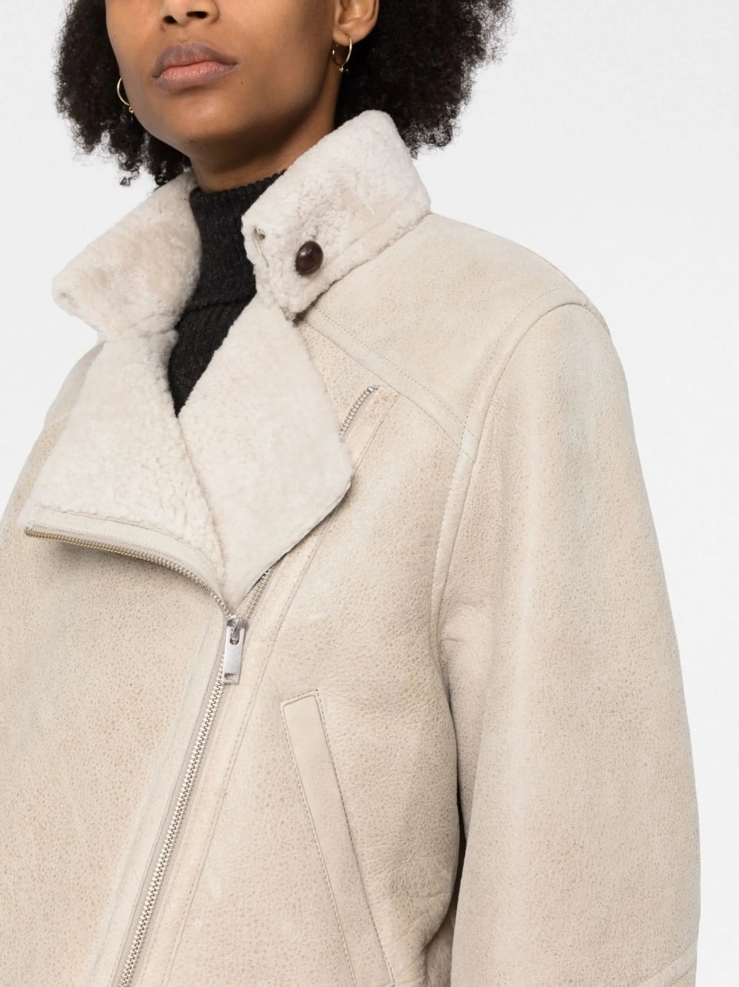 shearling-trim zip-fastening jacket