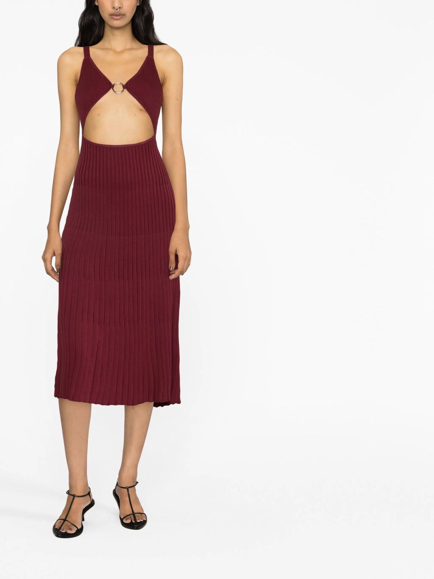 ribbed cut-out midi dress