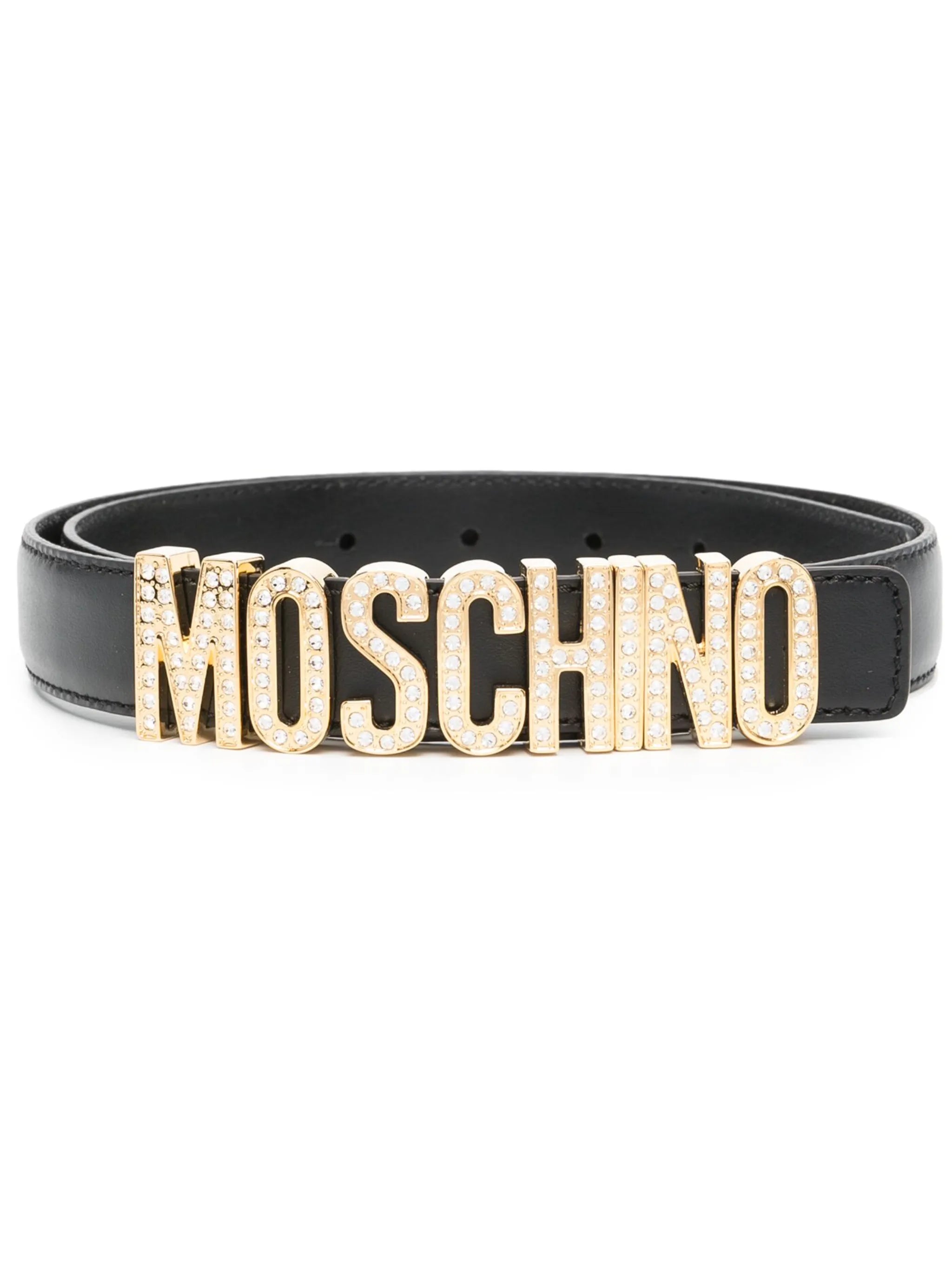 Crystal-embellished leather belt