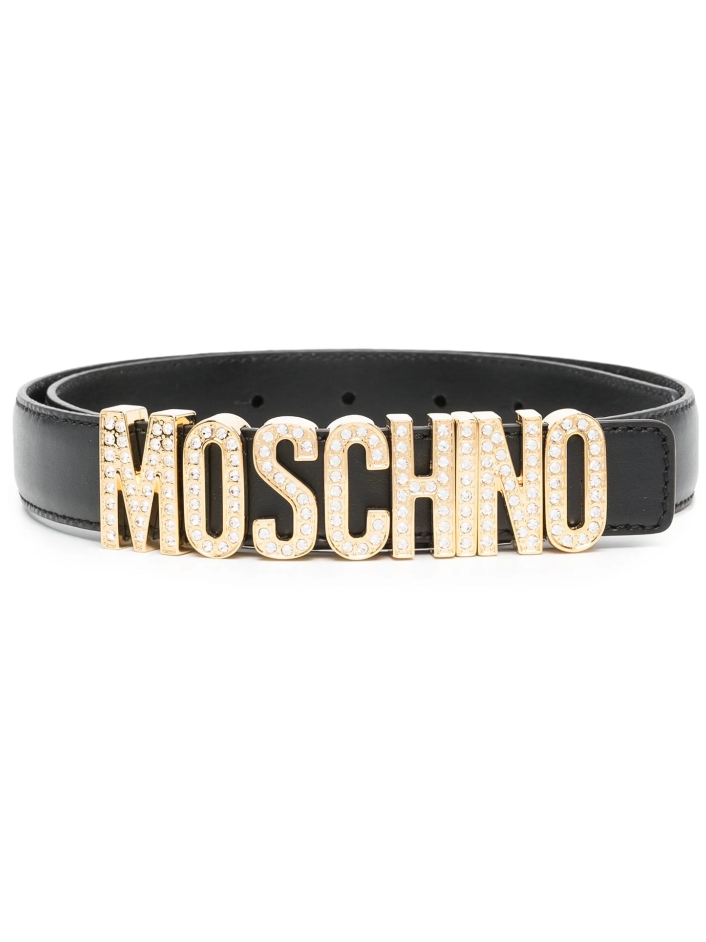 Crystal-embellished leather belt