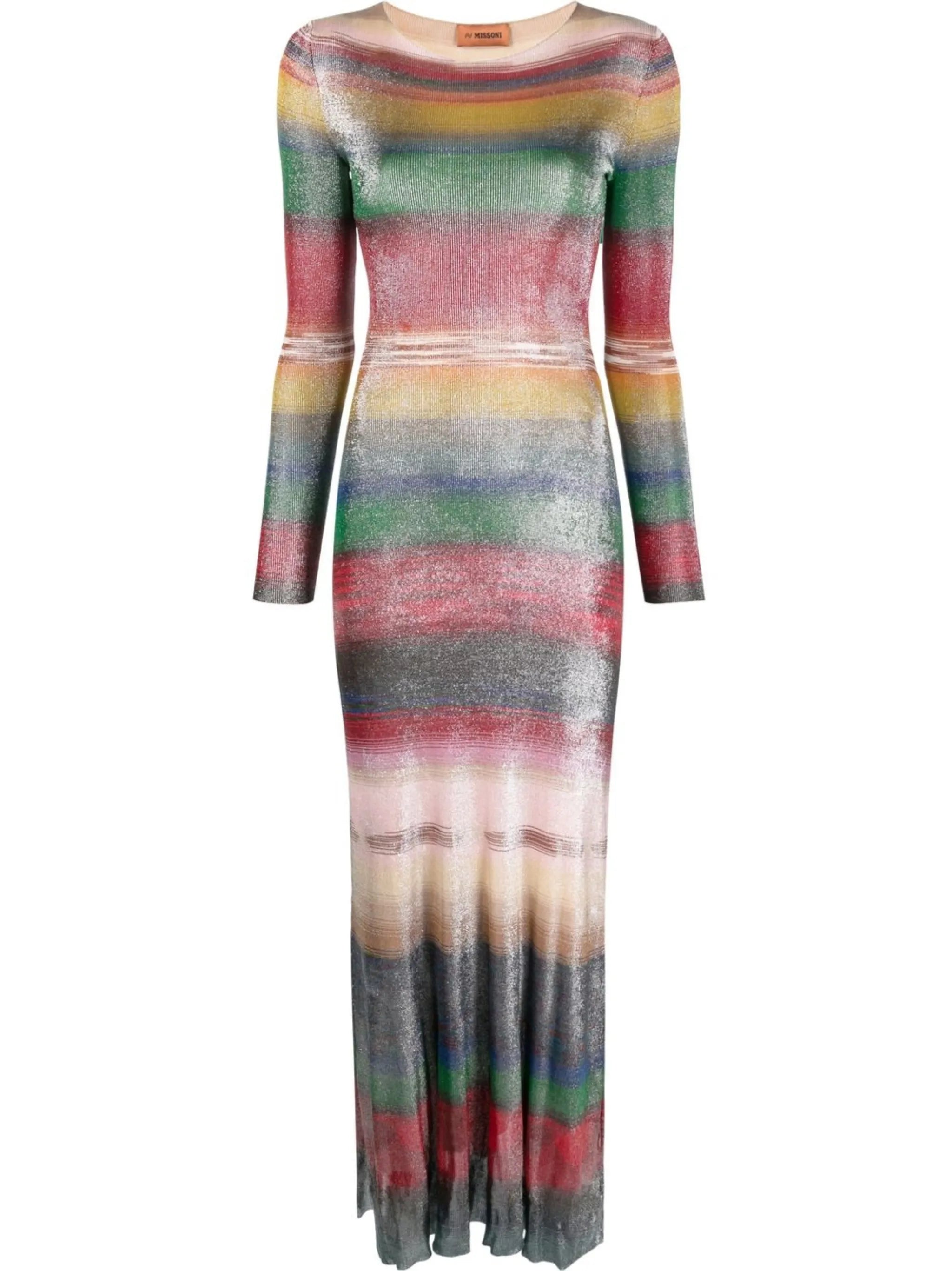 striped long-sleeve midi dress