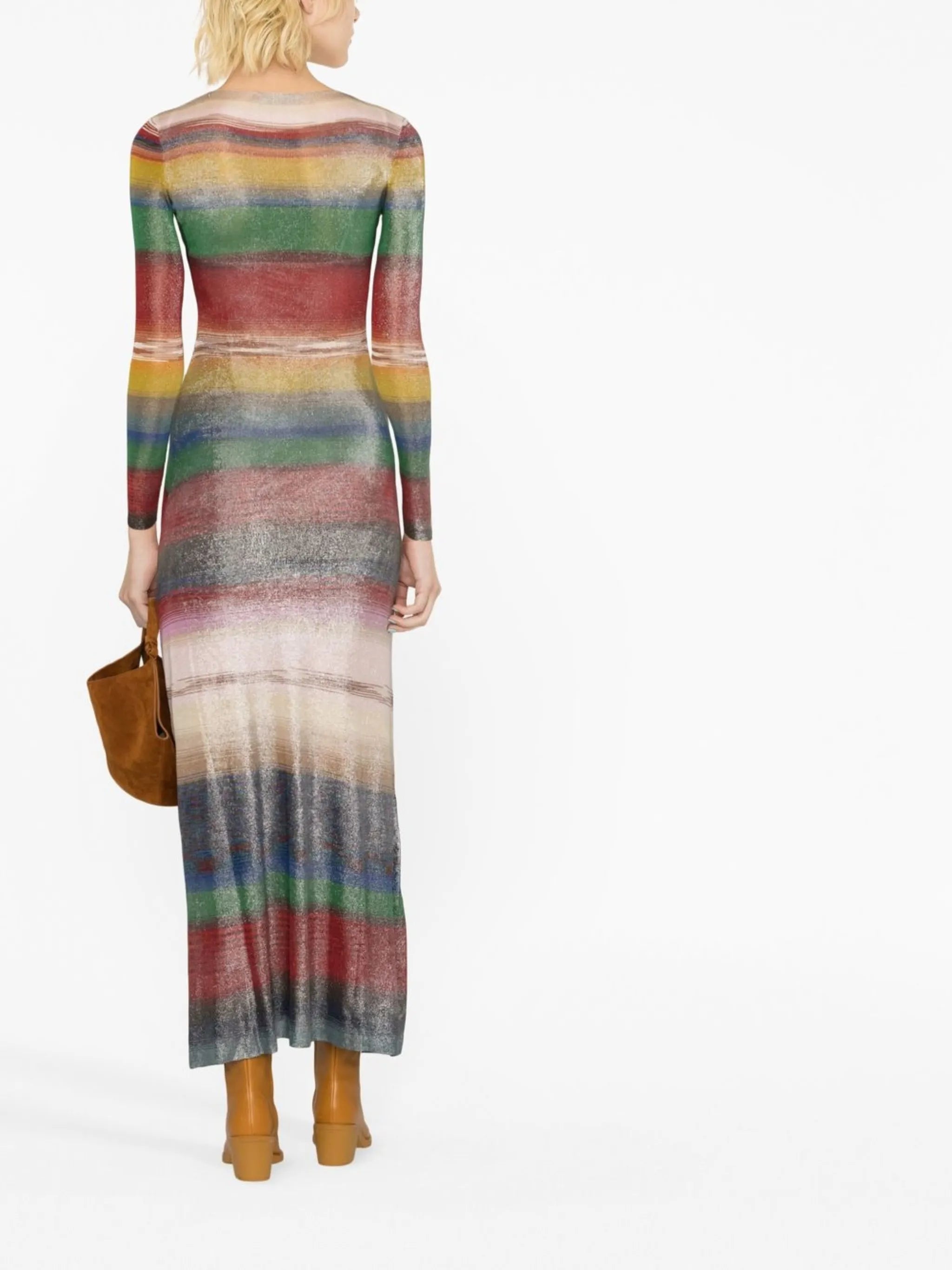 striped long-sleeve midi dress