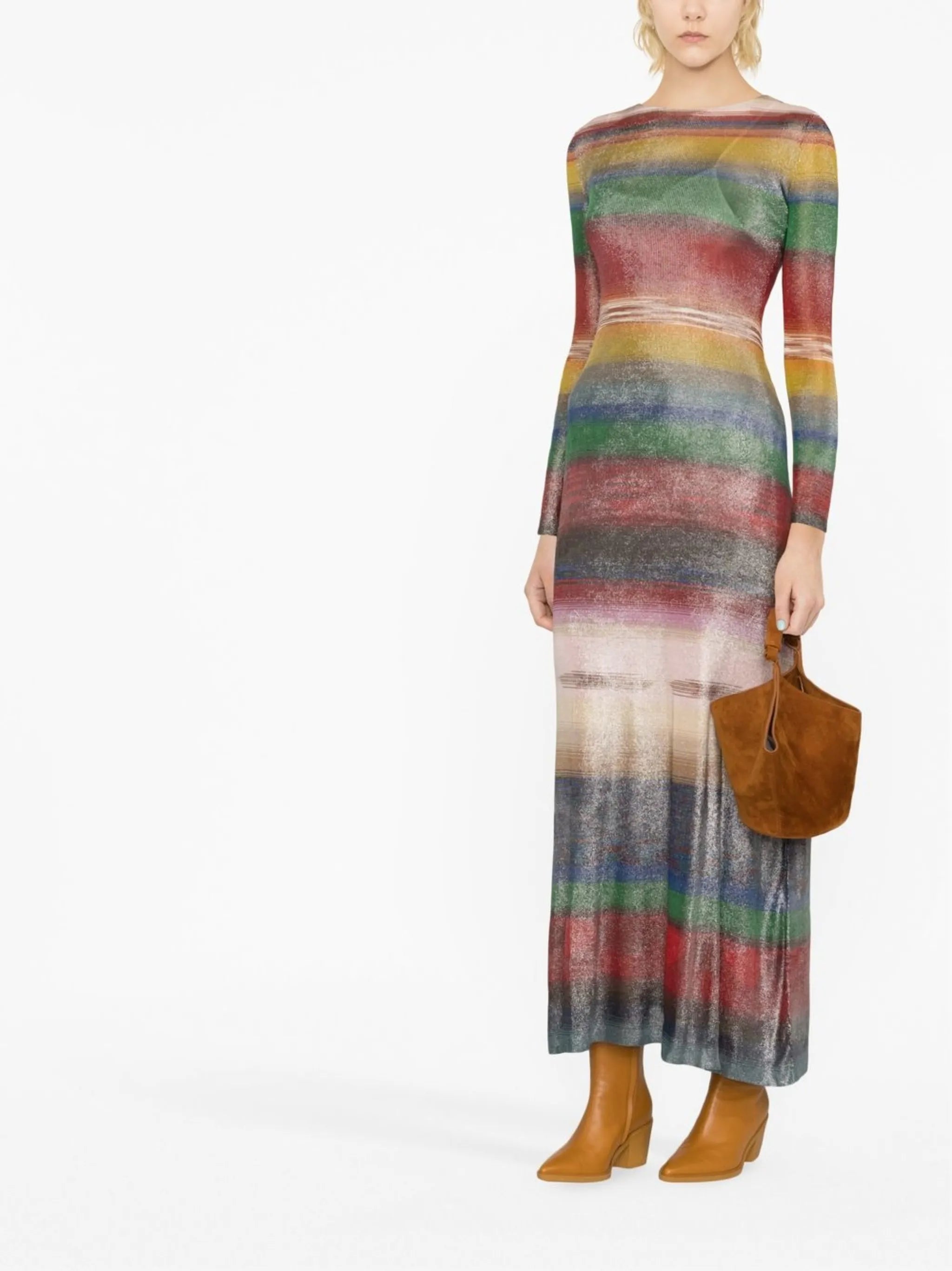 striped long-sleeve midi dress