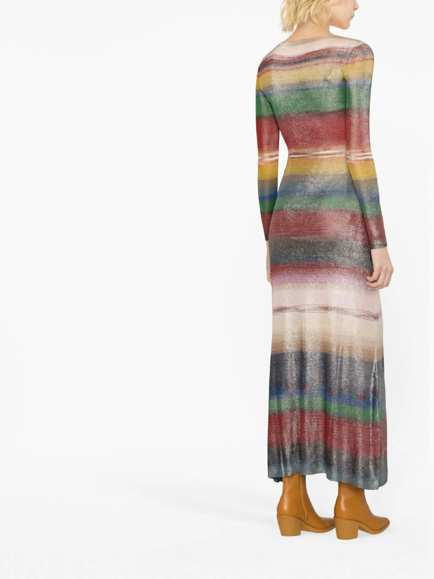 striped long-sleeve midi dress