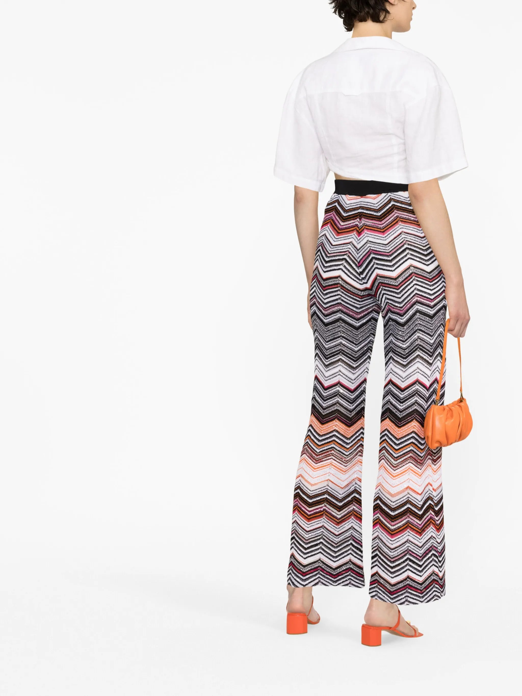 zigzag-embroidered wide-leg trousers