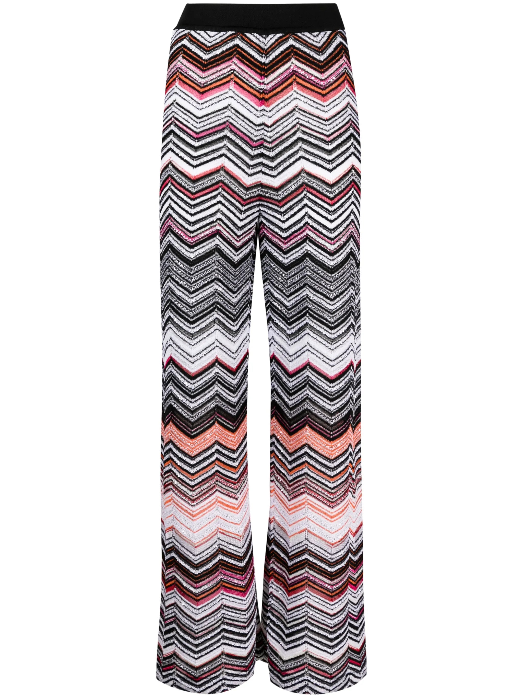 zigzag-embroidered wide-leg trousers