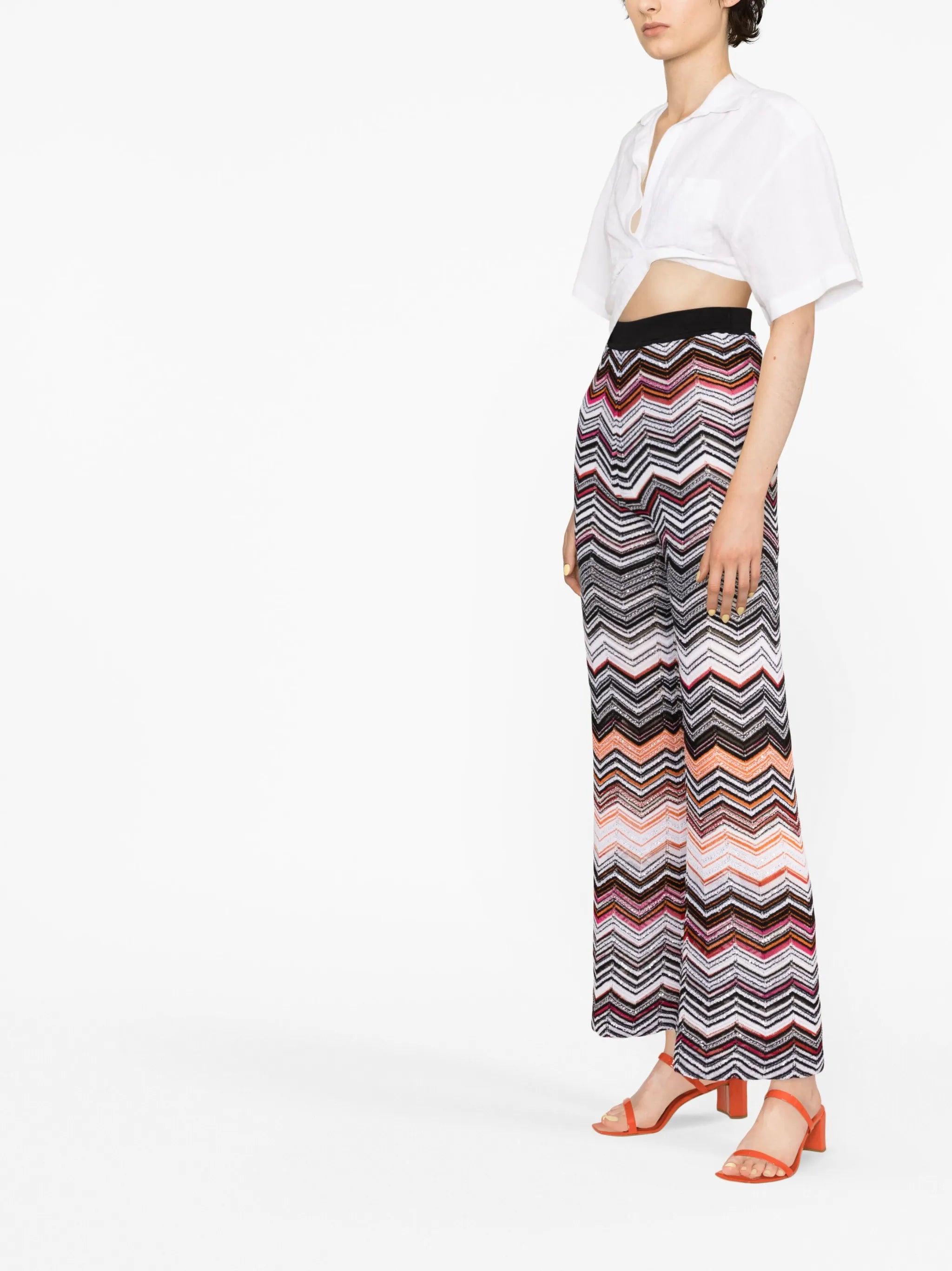 zigzag-embroidered wide-leg trousers