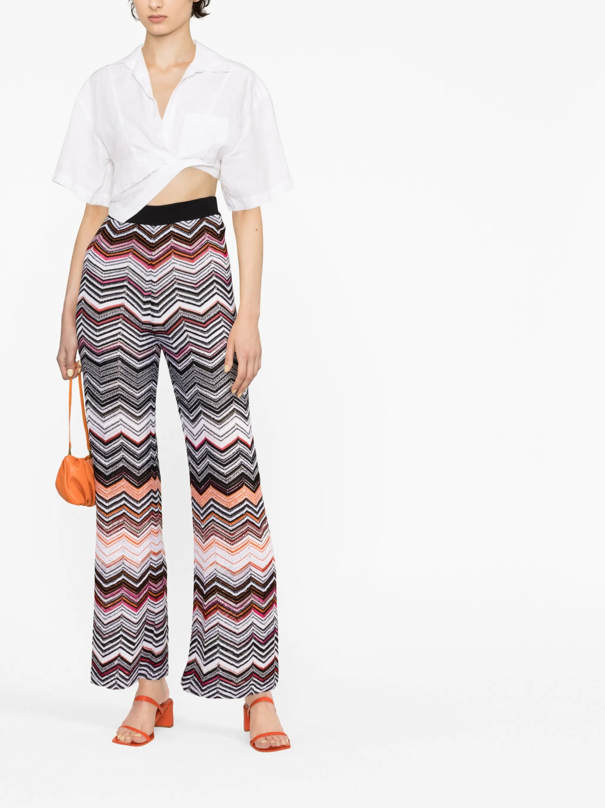zigzag-embroidered wide-leg trousers