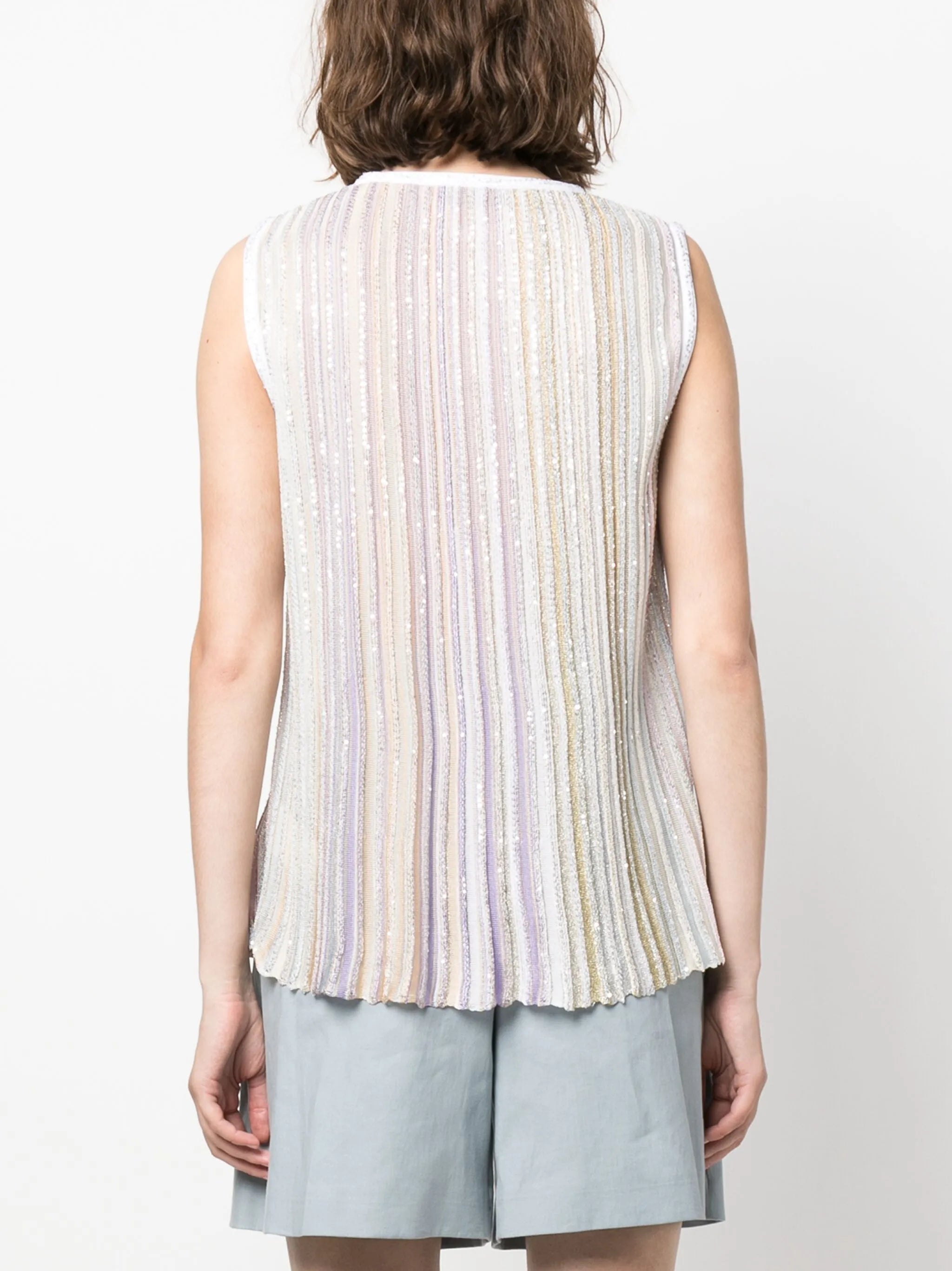metallic-threading pleated tank top