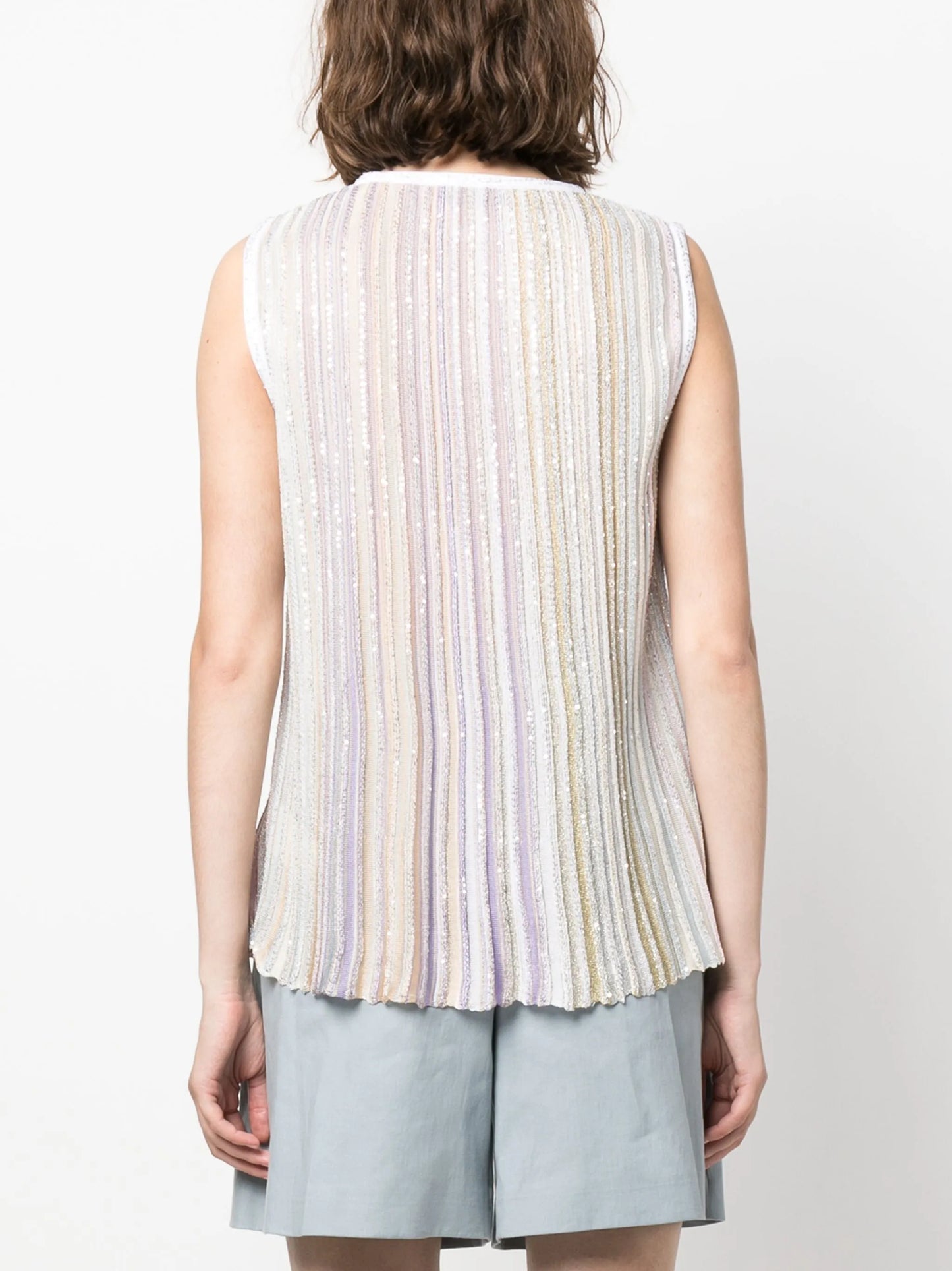 metallic-threading pleated tank top