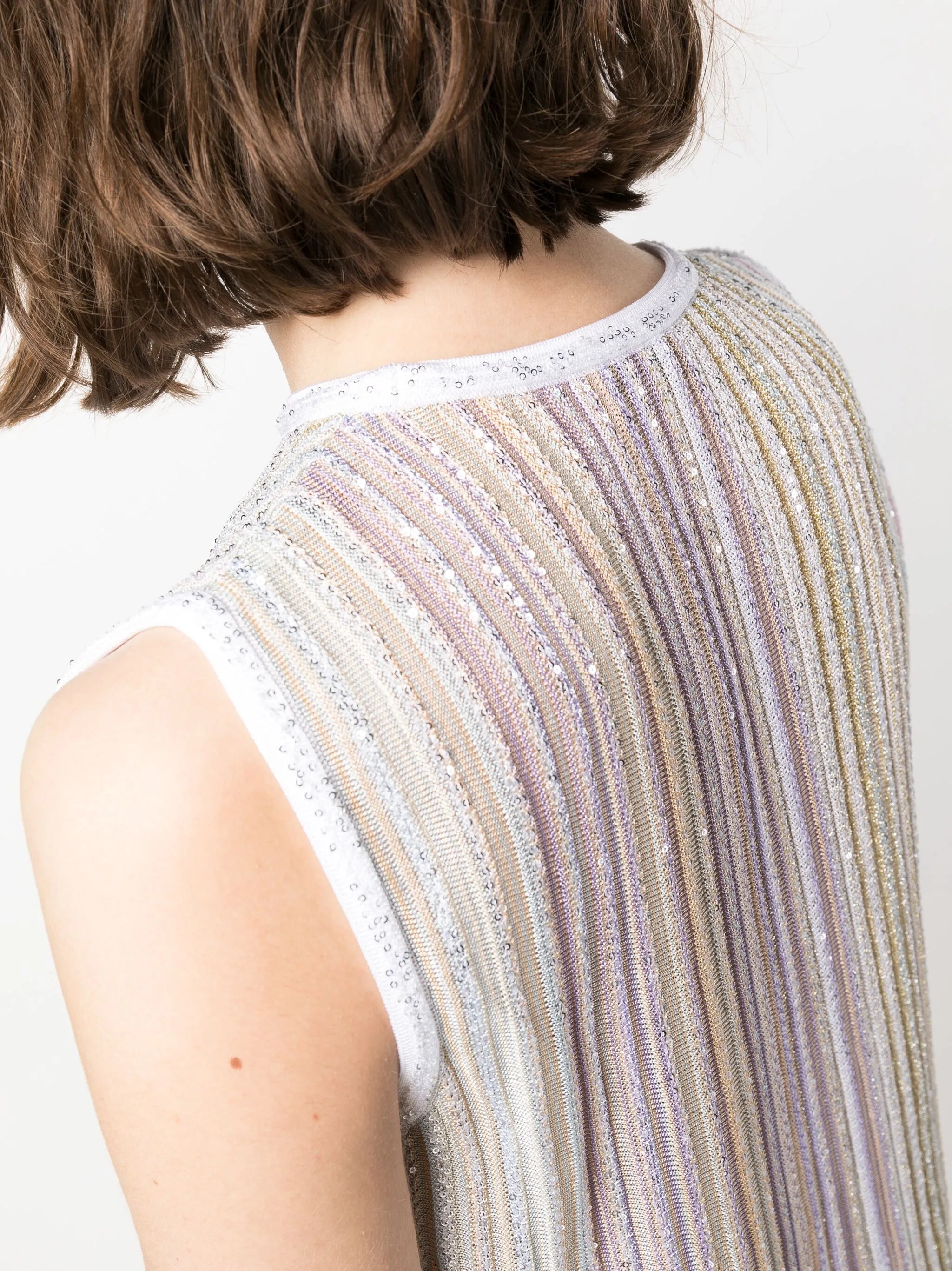 metallic-threading pleated tank top