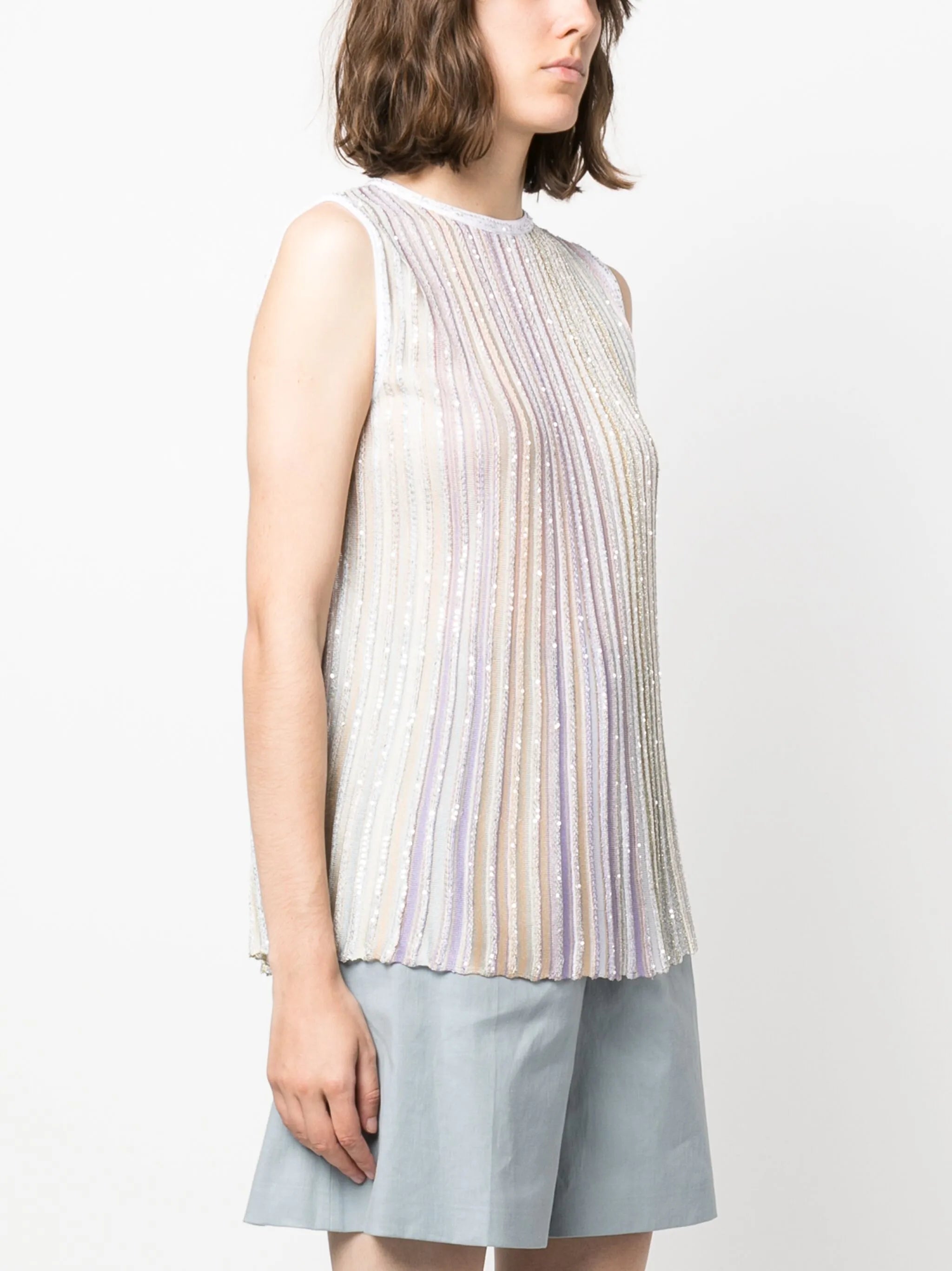 metallic-threading pleated tank top