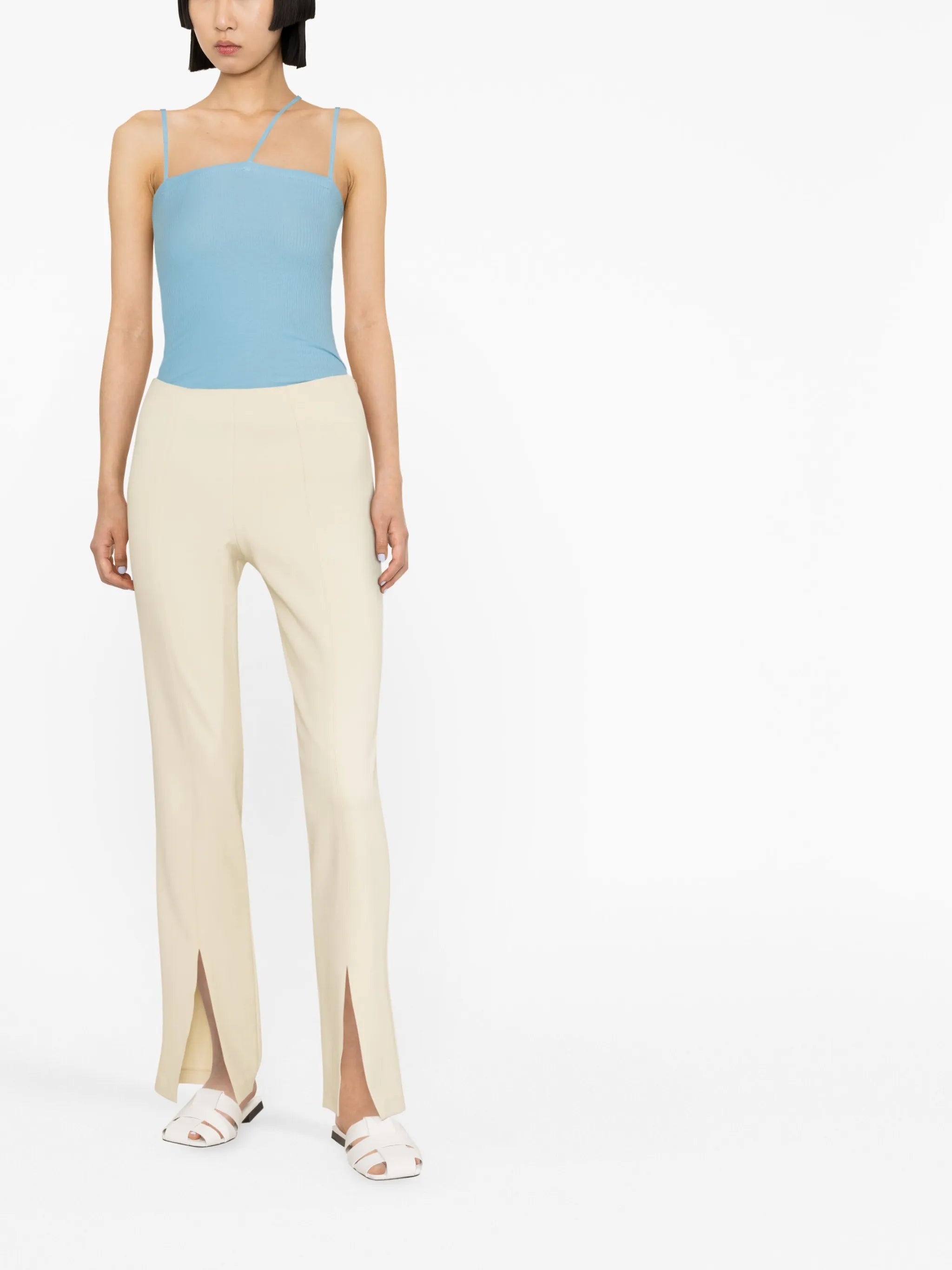 ribbed-knit square-neck tank top