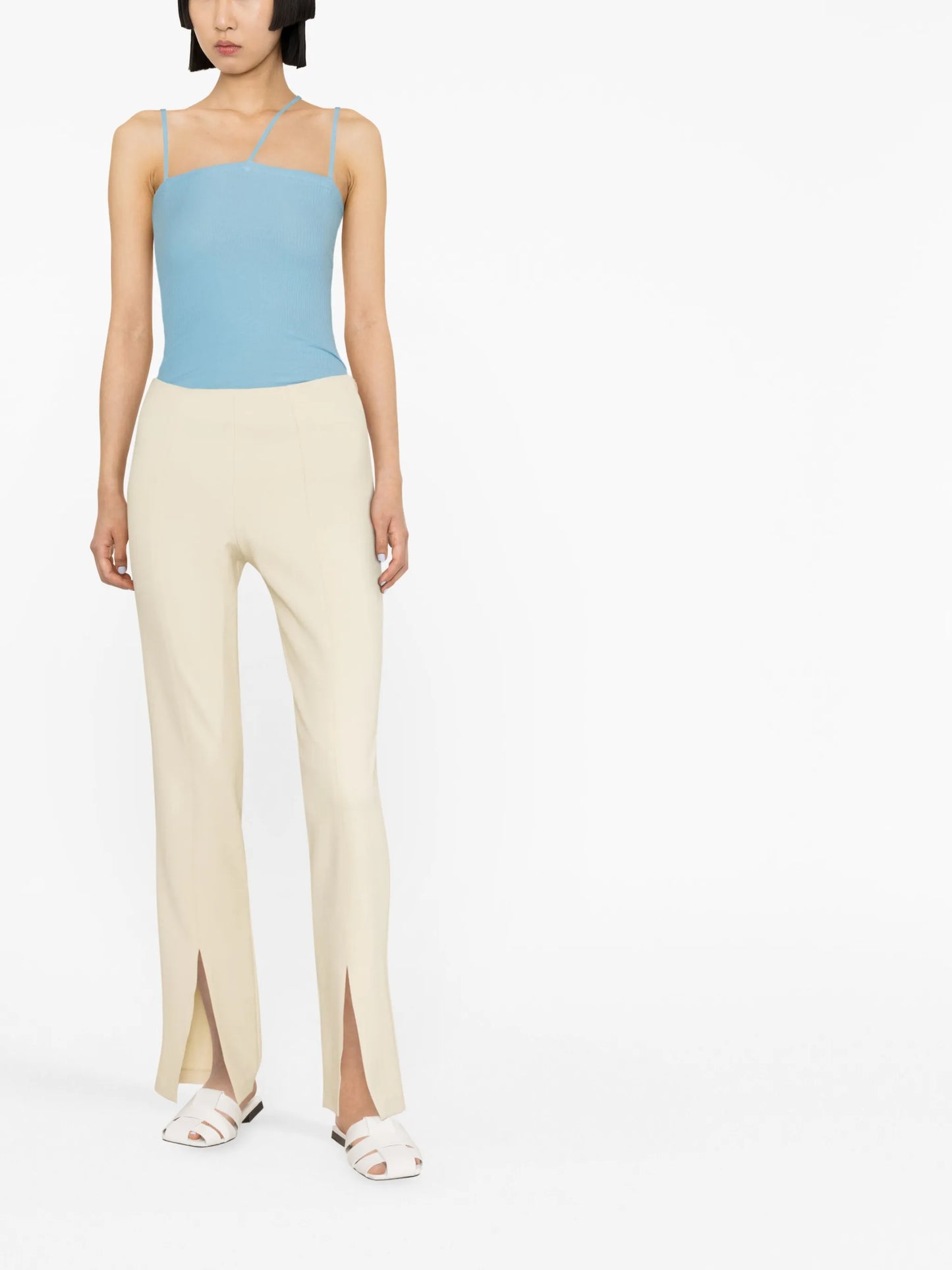 ribbed-knit square-neck tank top