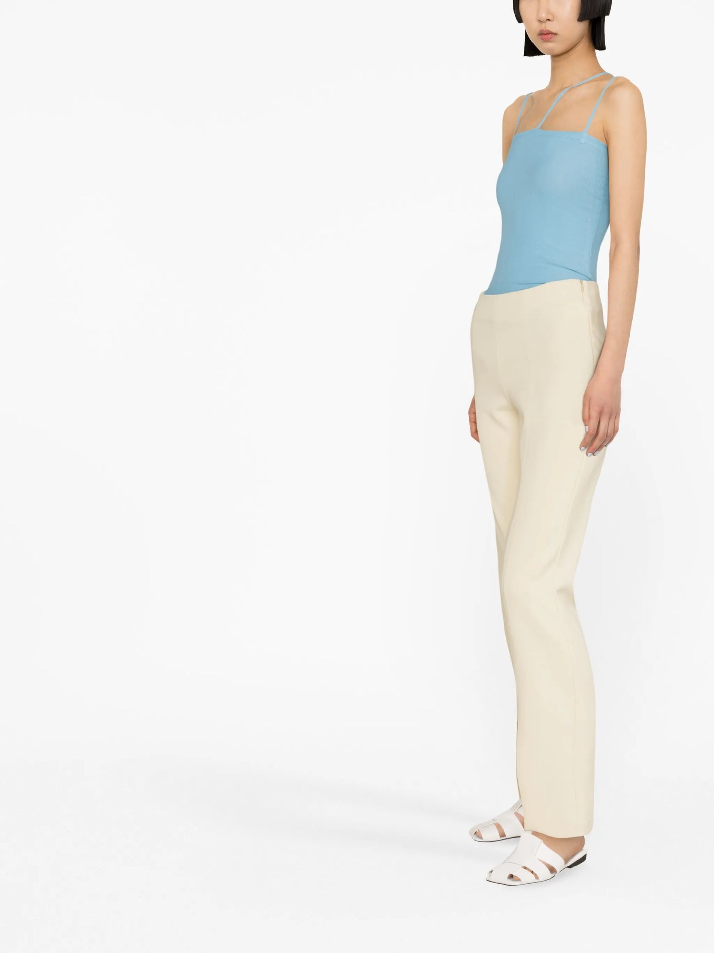 ribbed-knit square-neck tank top