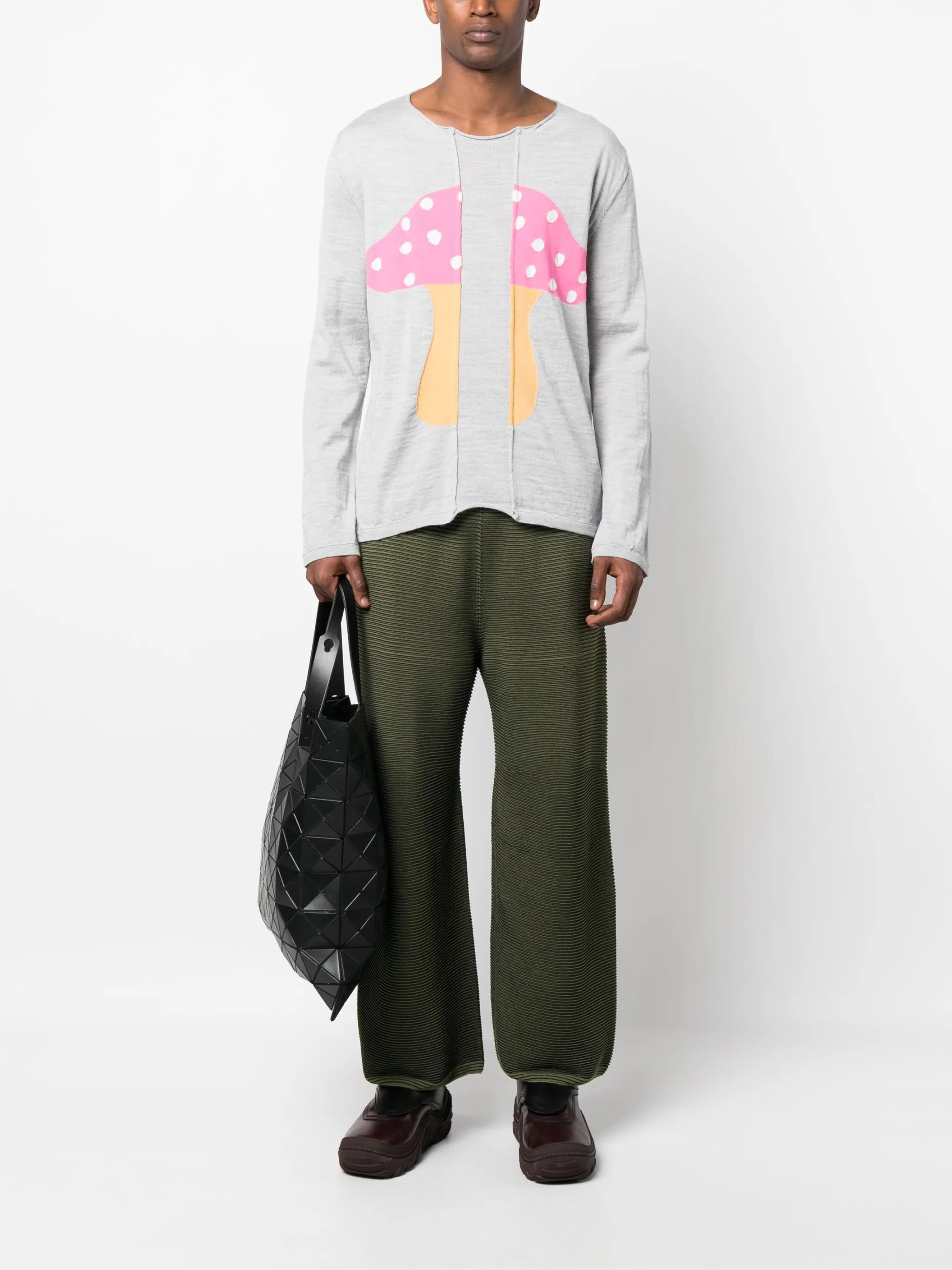 melange-effect mushroom-print jumper