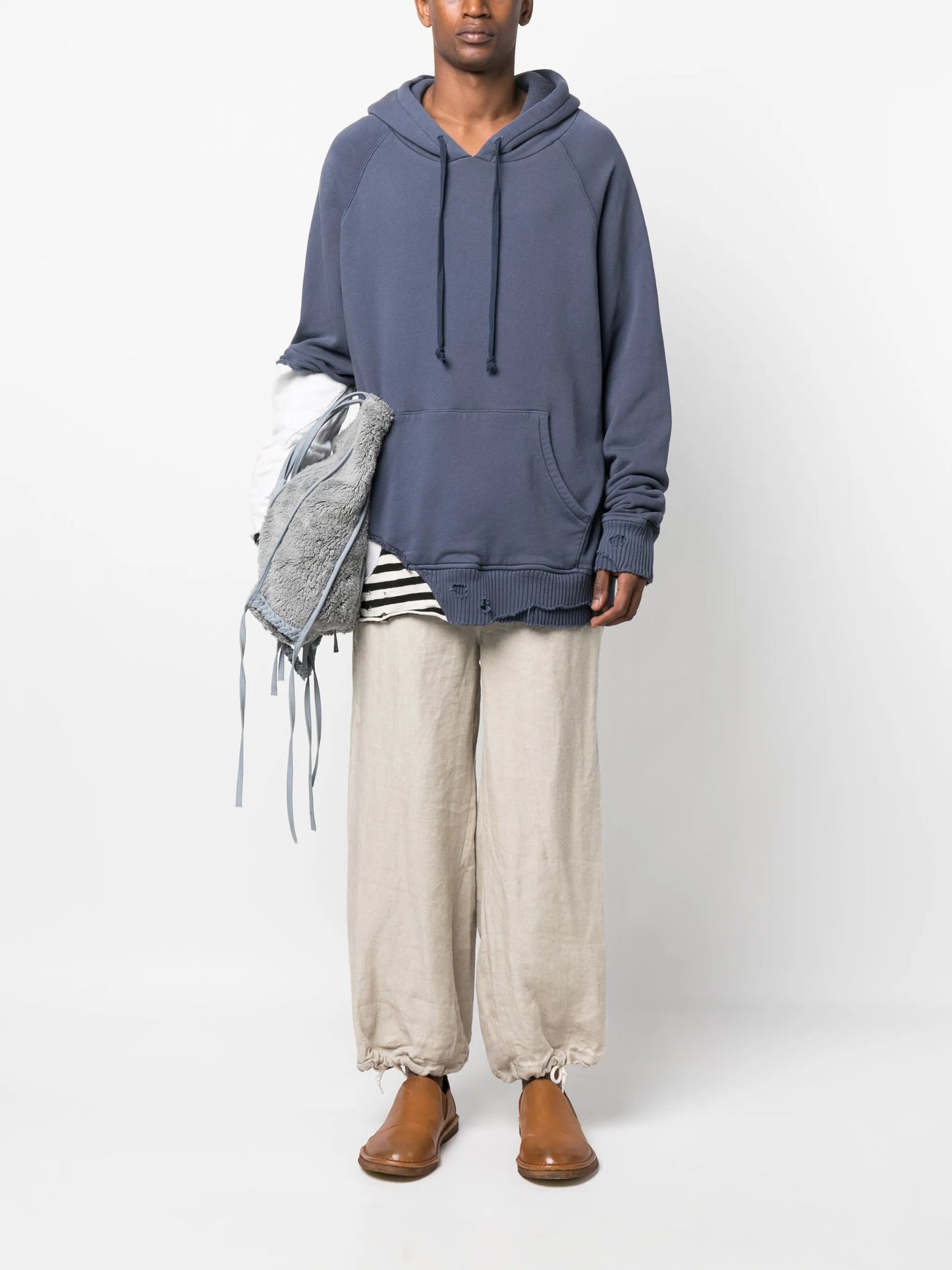 distressed-finish panelled hoodie