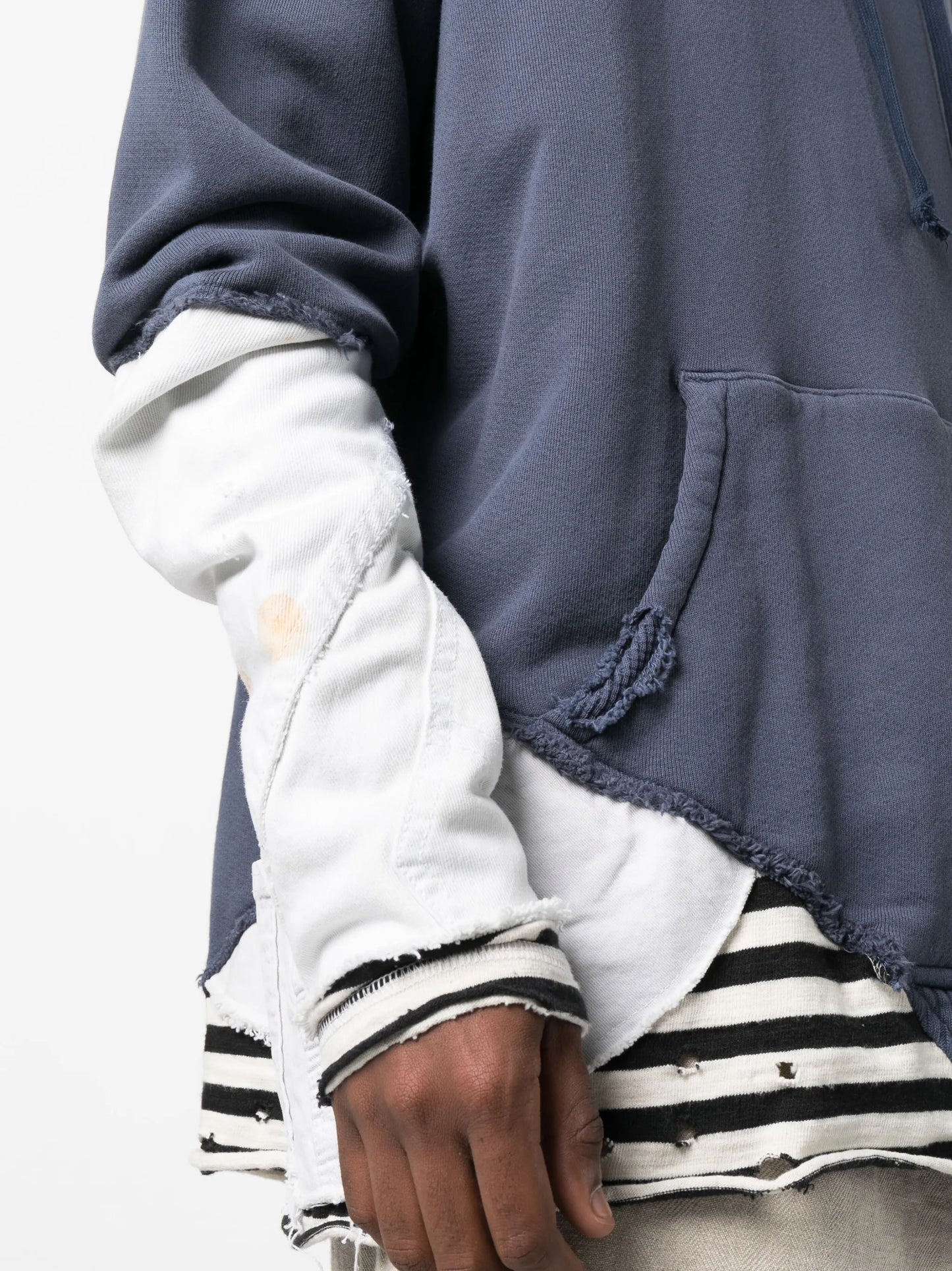 distressed-finish panelled hoodie