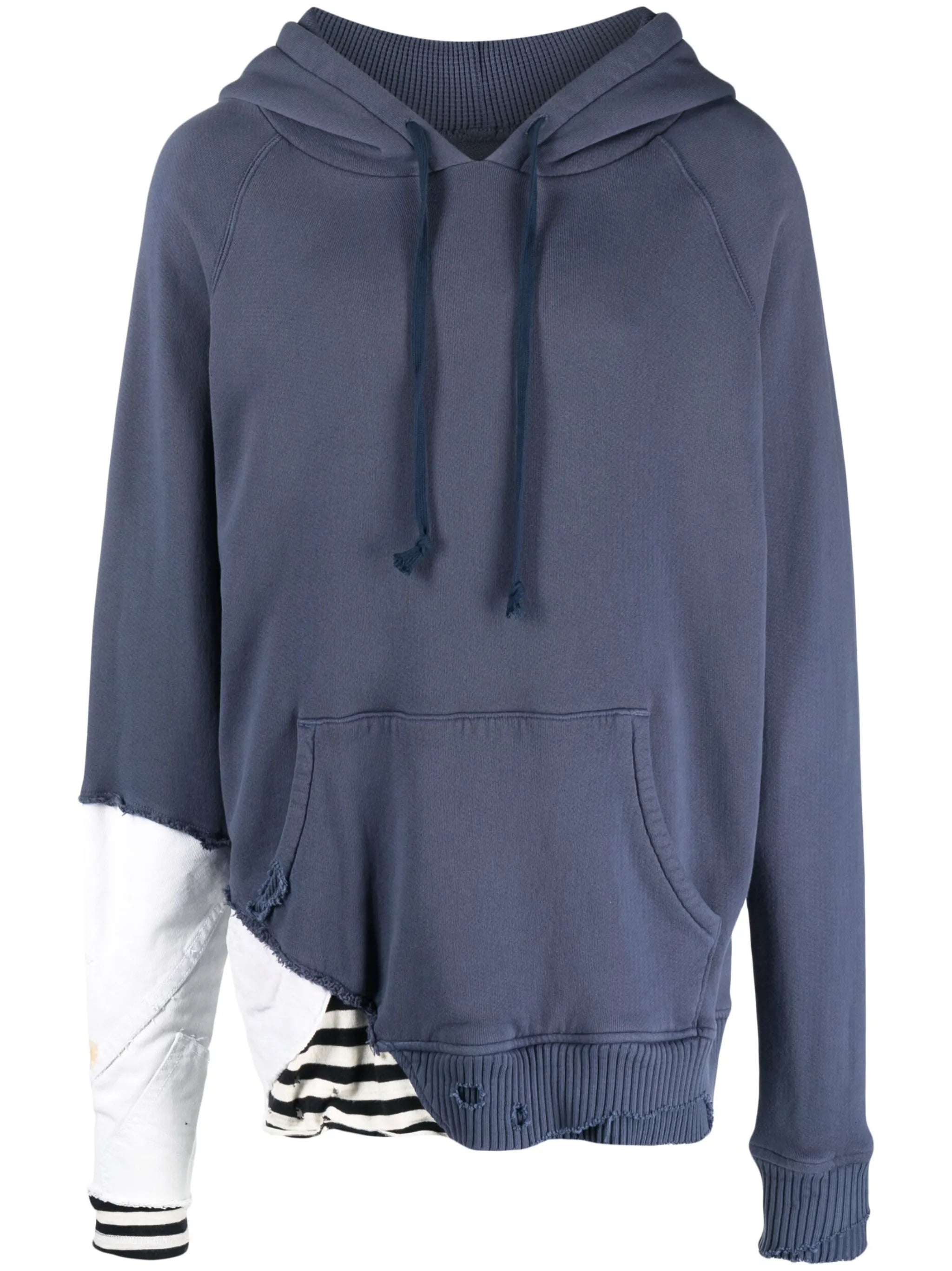 distressed-finish panelled hoodie