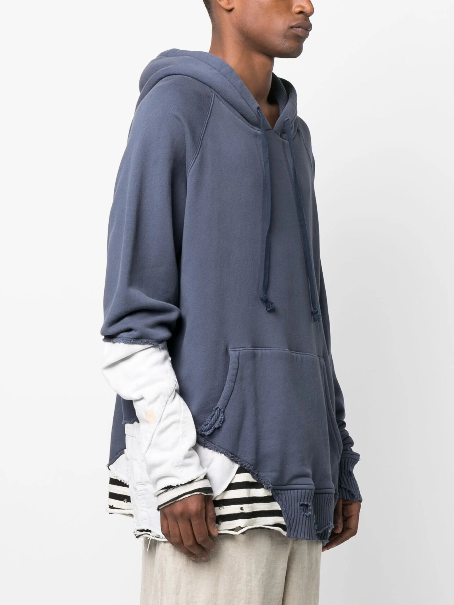 distressed-finish panelled hoodie