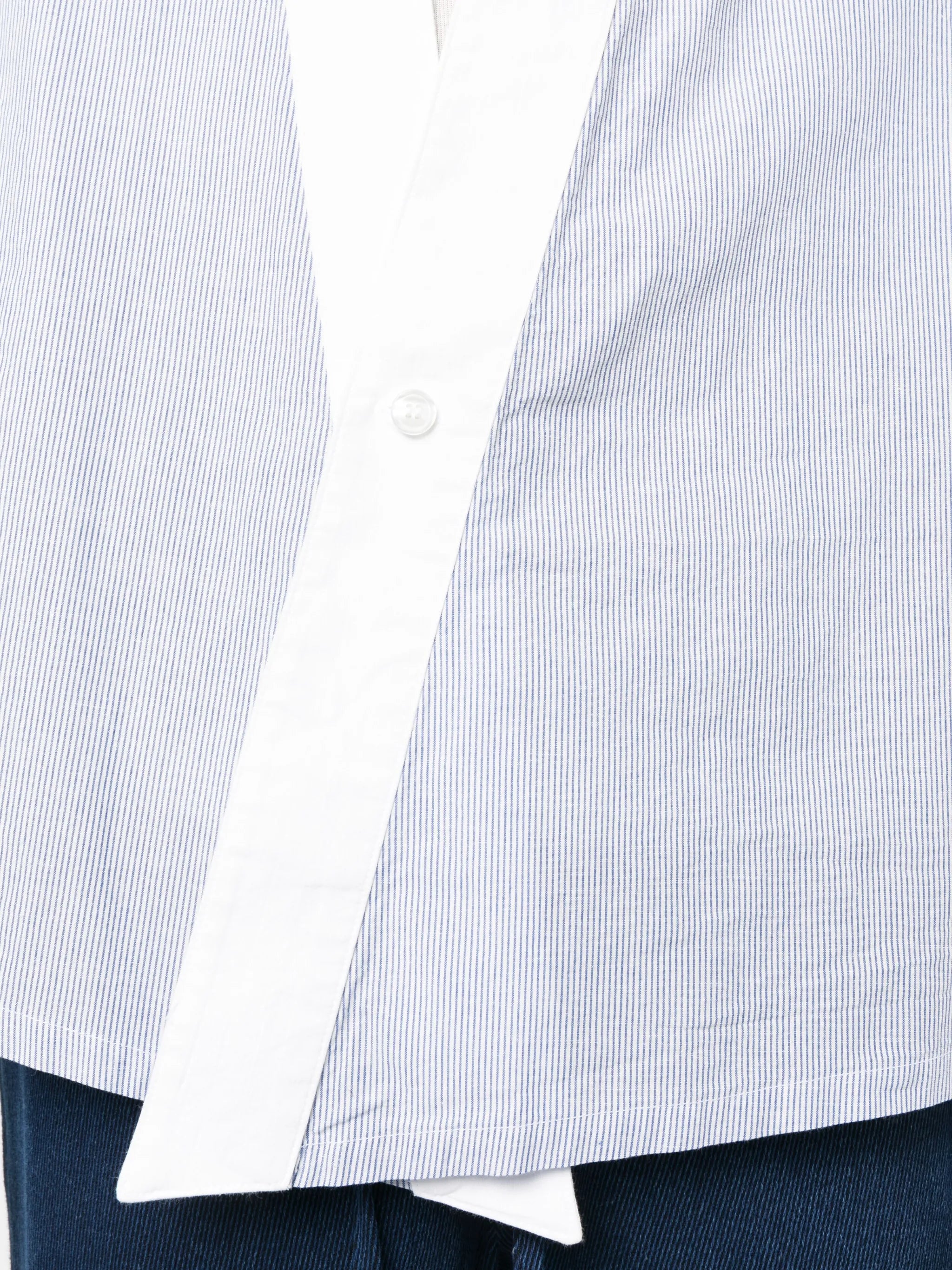 pinstripe-print collarless shirt