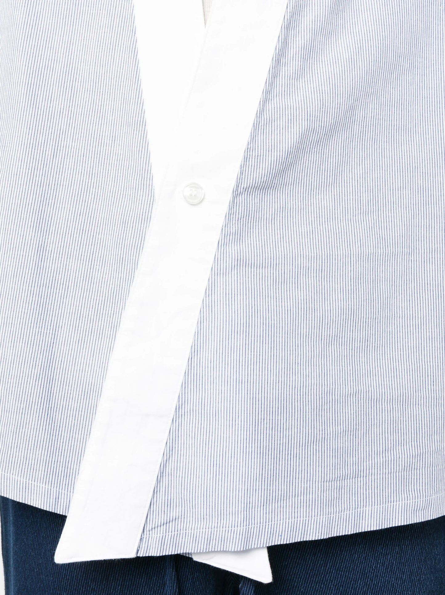 pinstripe-print collarless shirt