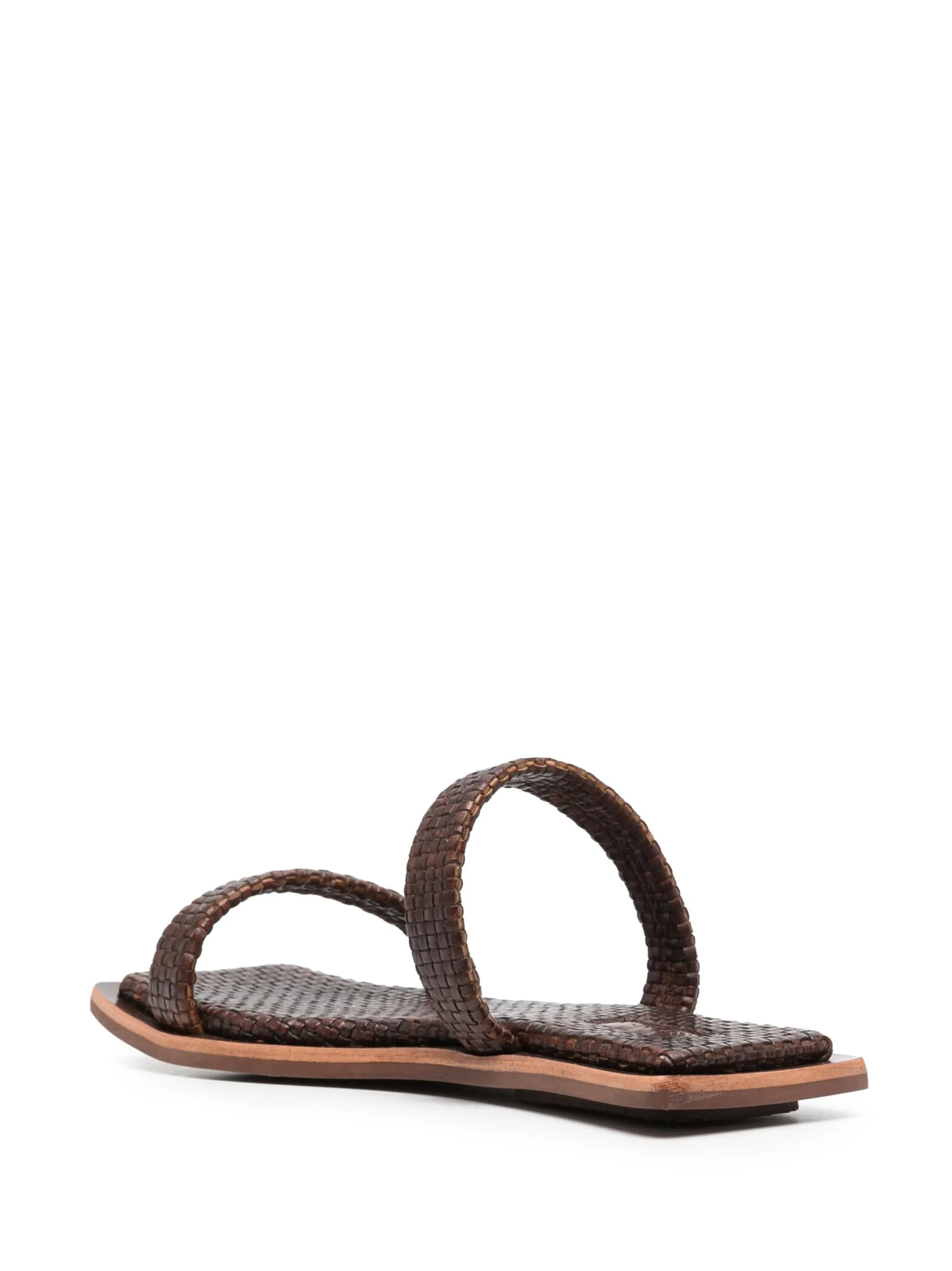 two strap woven leather slides