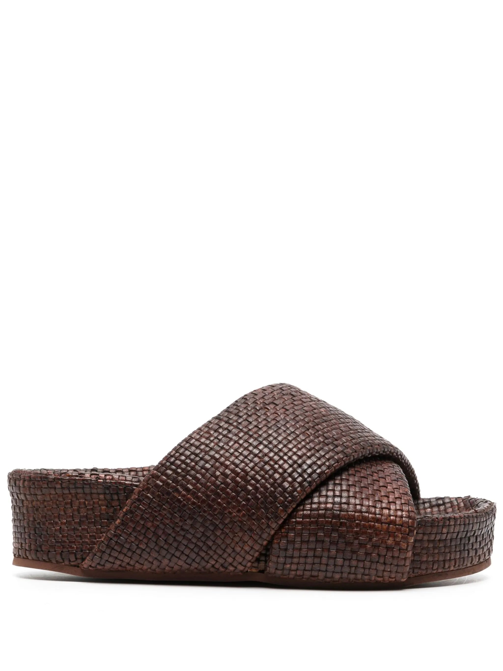 woven leather flatform slides