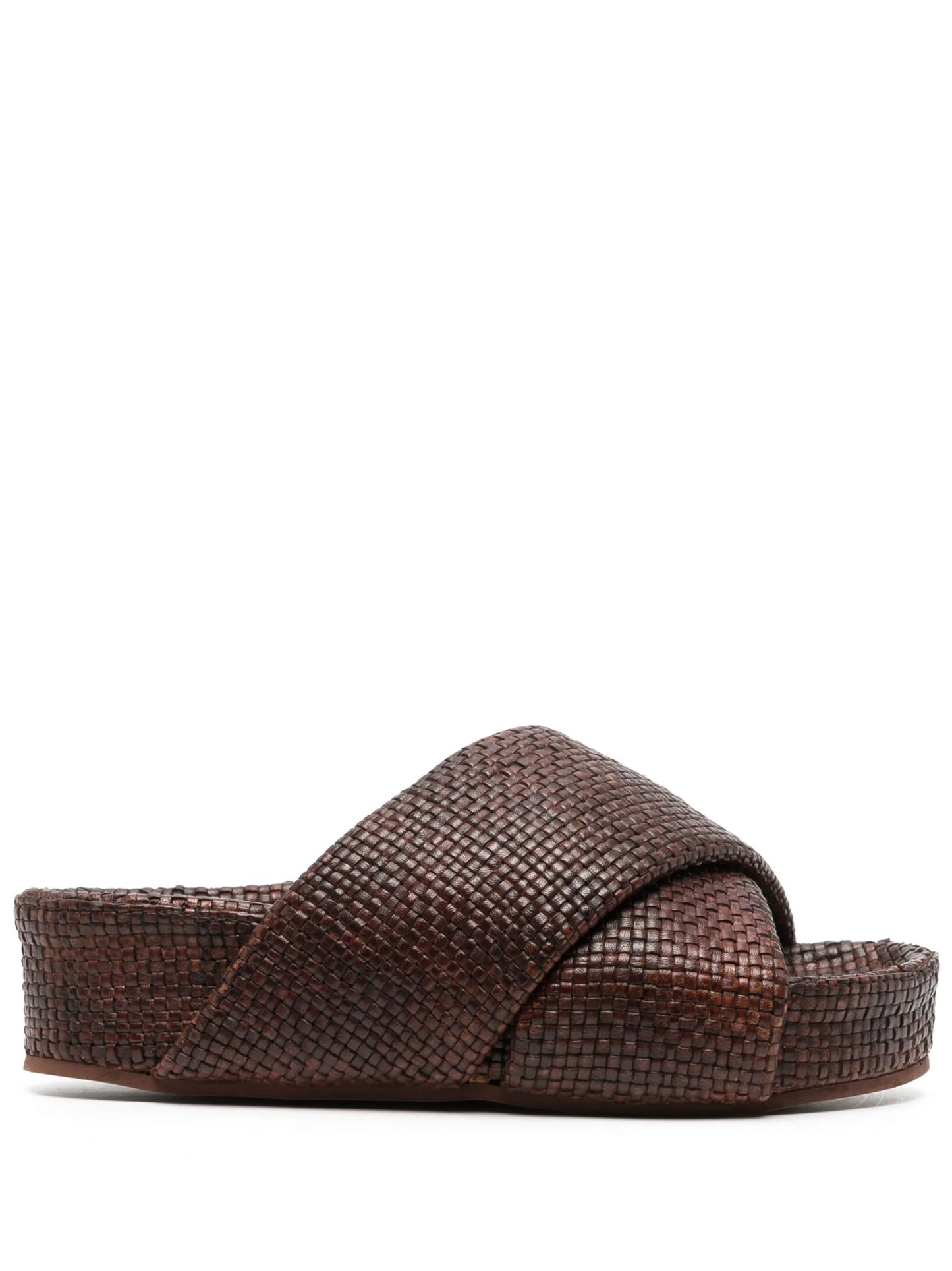 woven leather flatform slides
