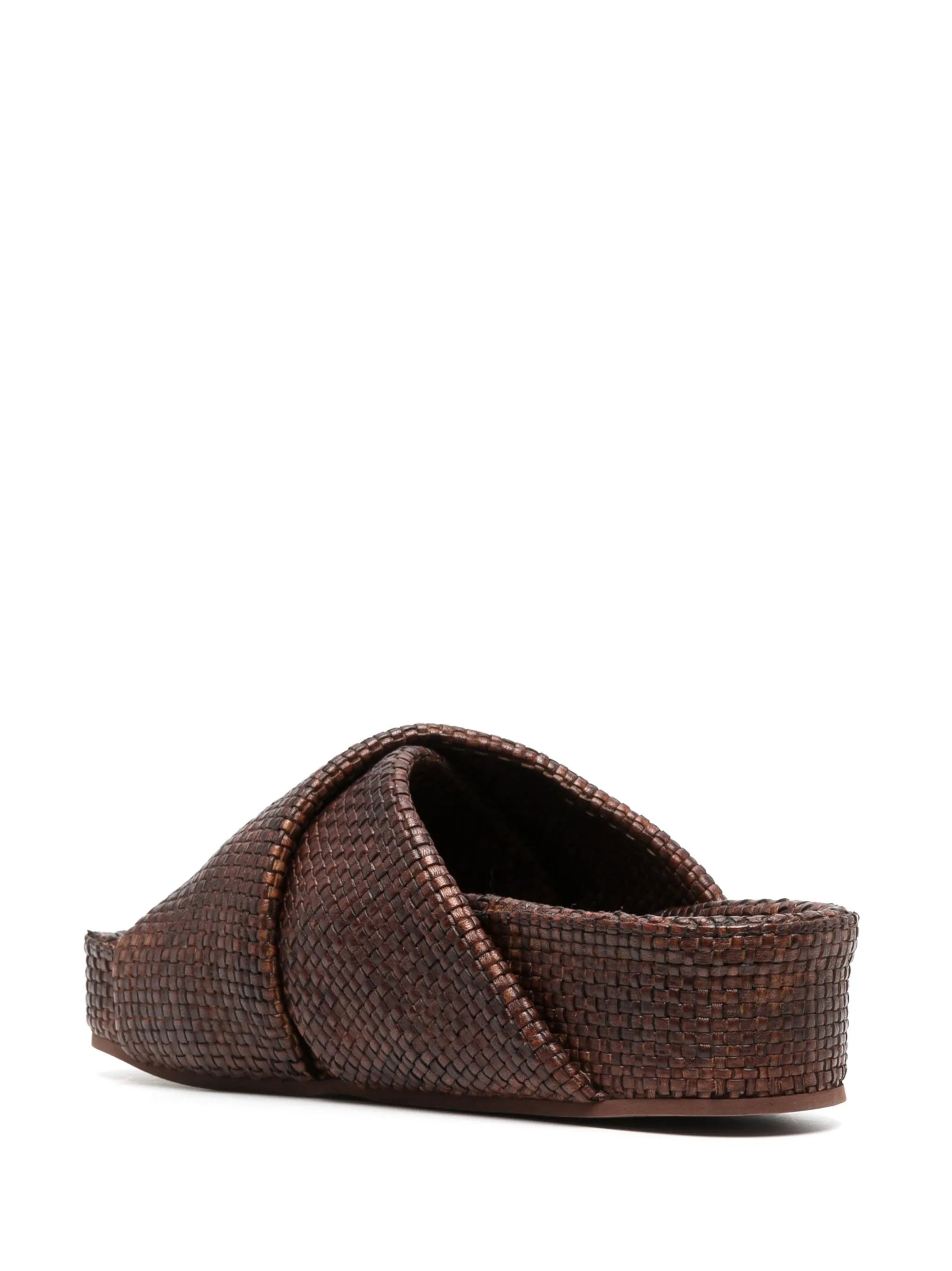 woven leather flatform slides