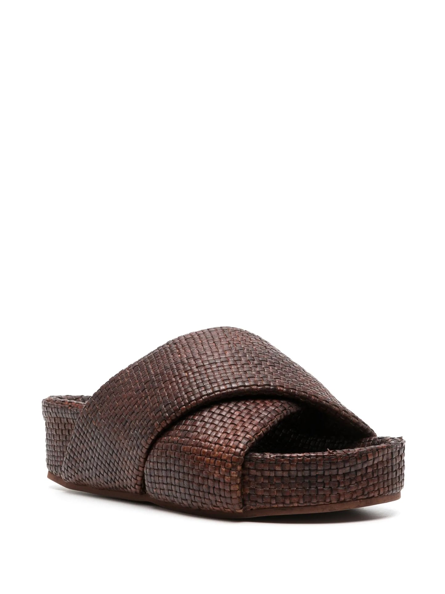 woven leather flatform slides