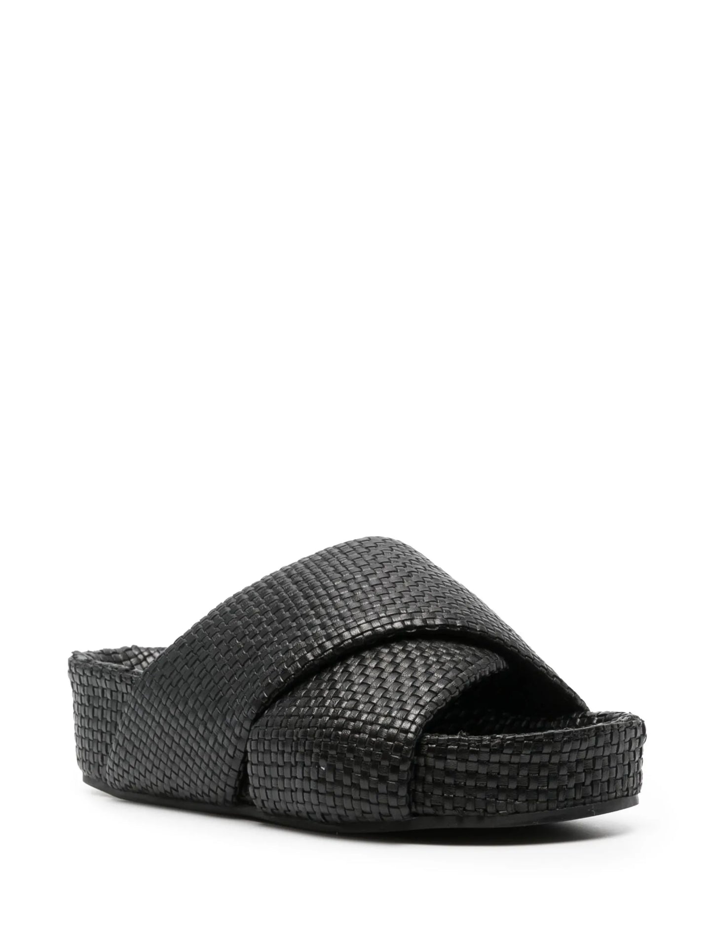 woven leather flatform slides