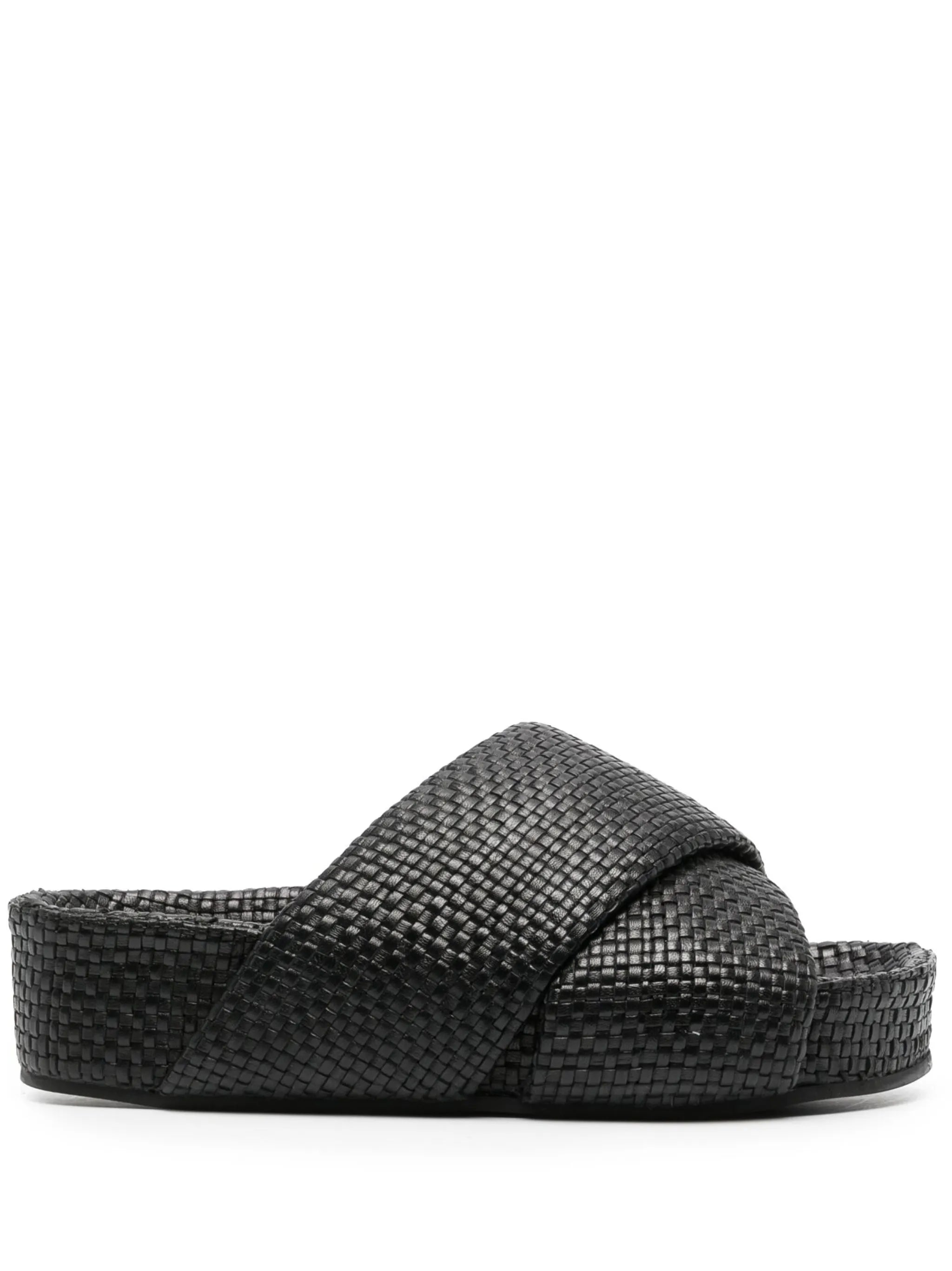 woven leather flatform slides