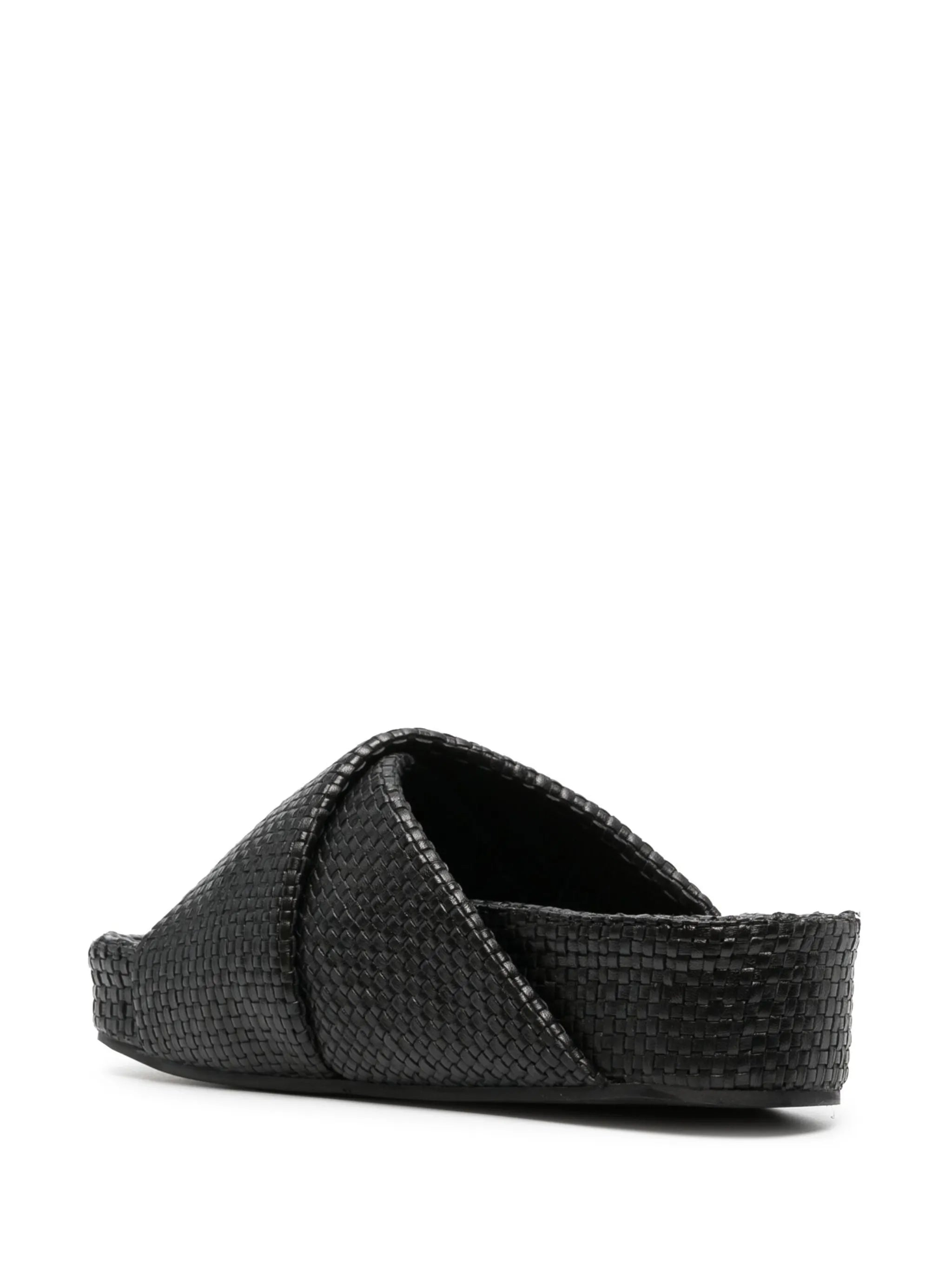 woven leather flatform slides