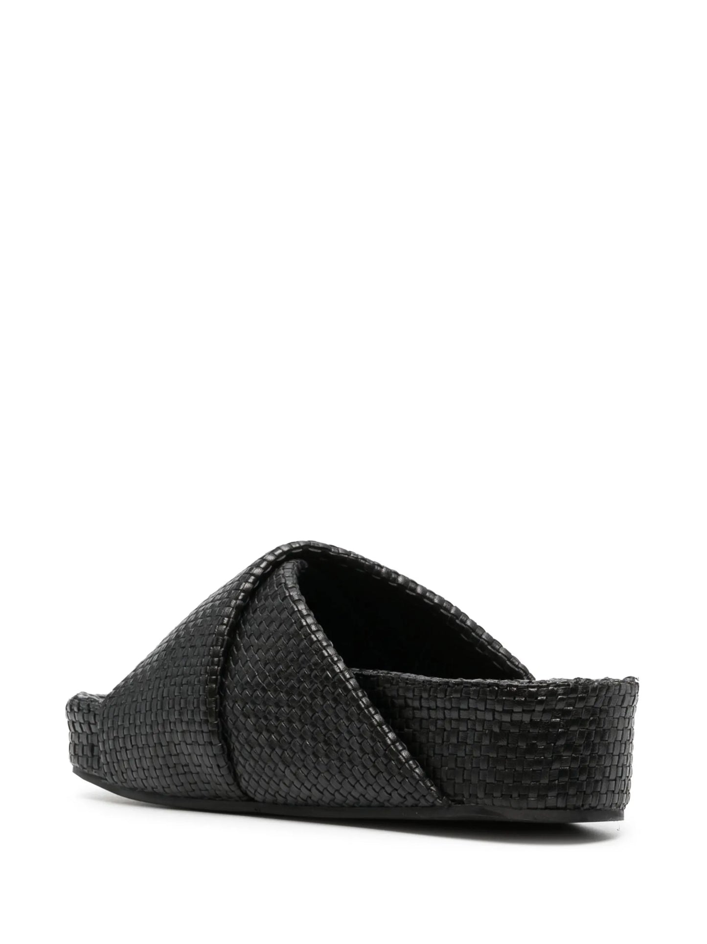 woven leather flatform slides