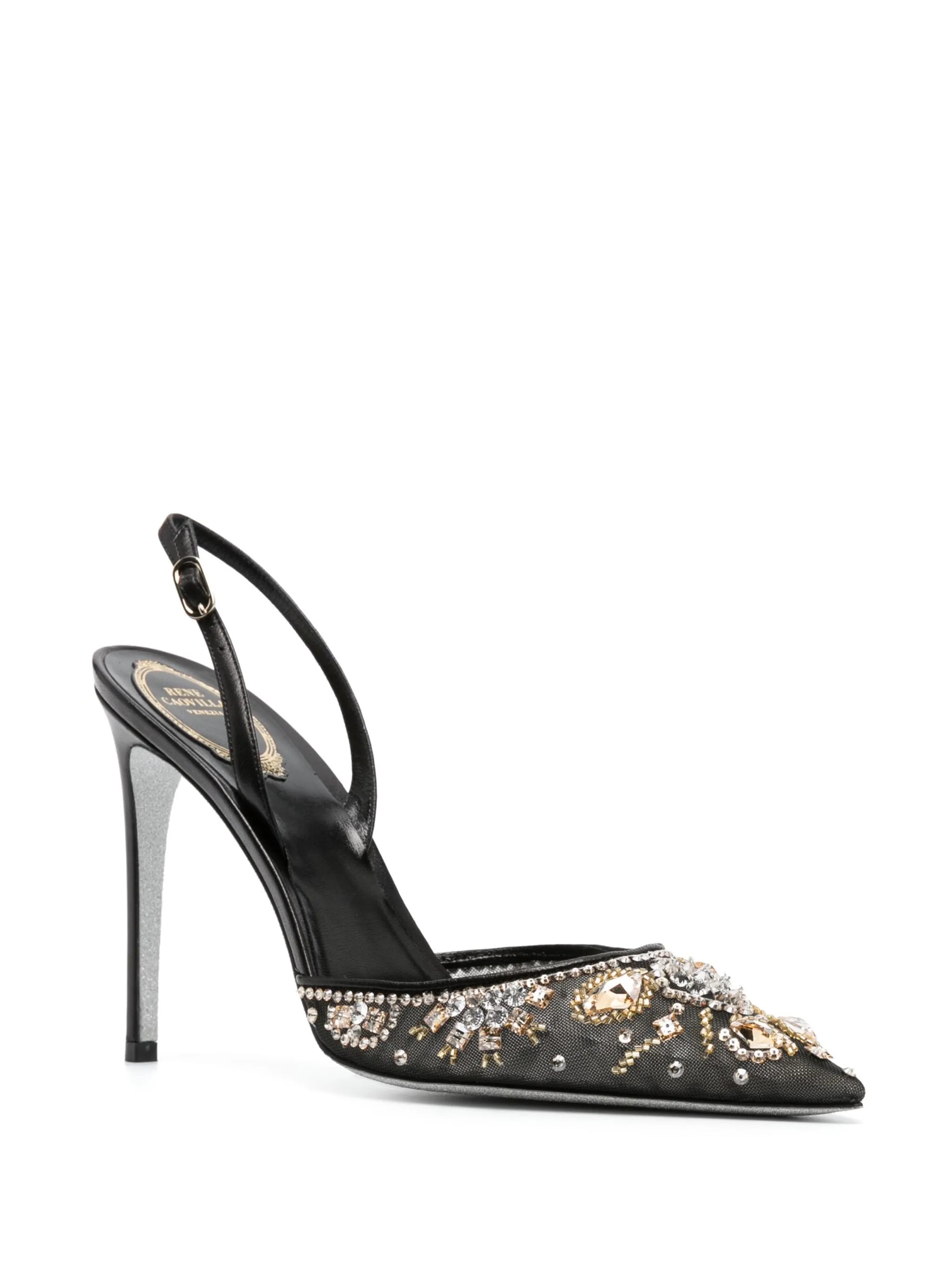 mesh-detail crystal-embellished pumps