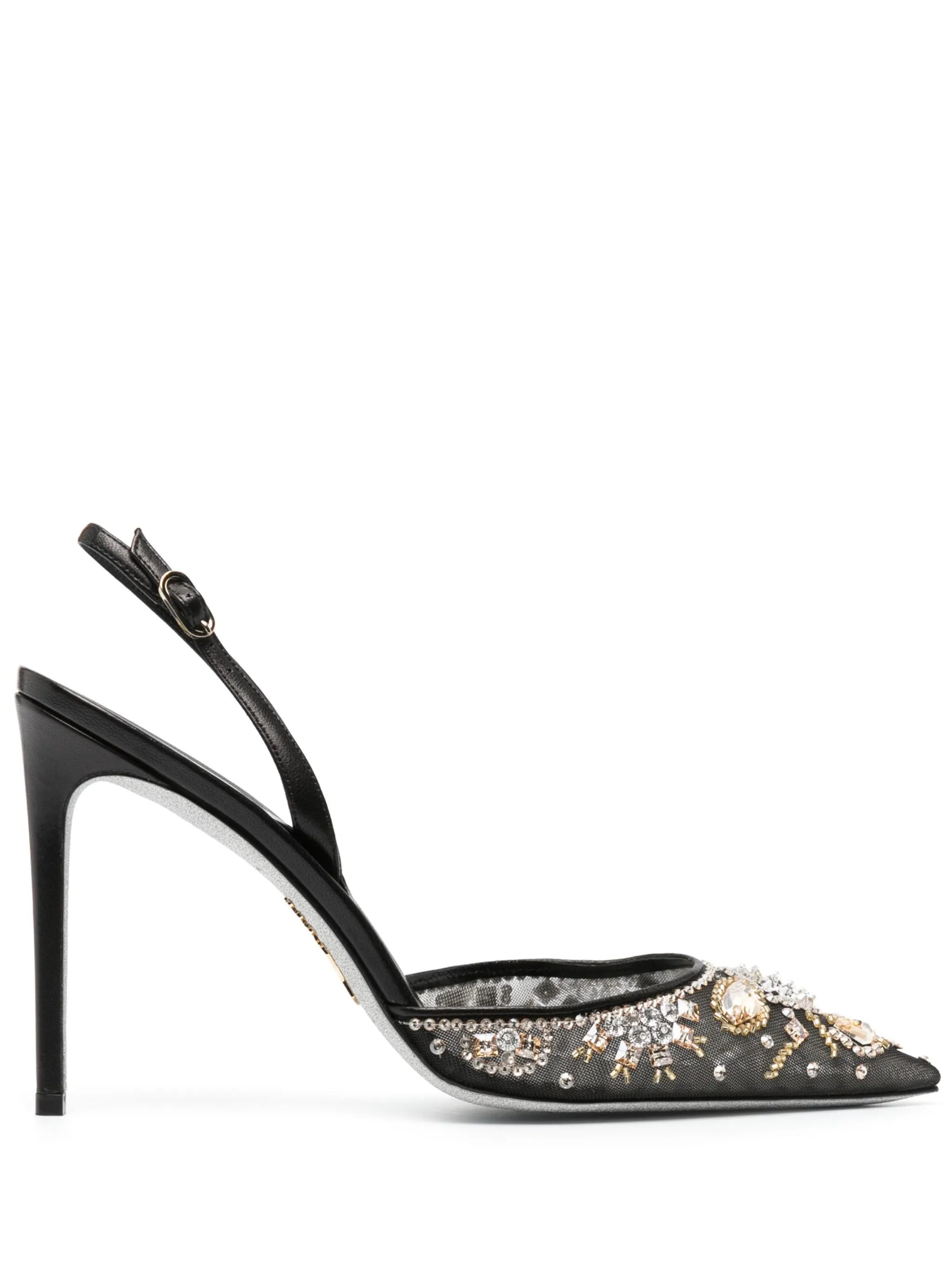 mesh-detail crystal-embellished pumps