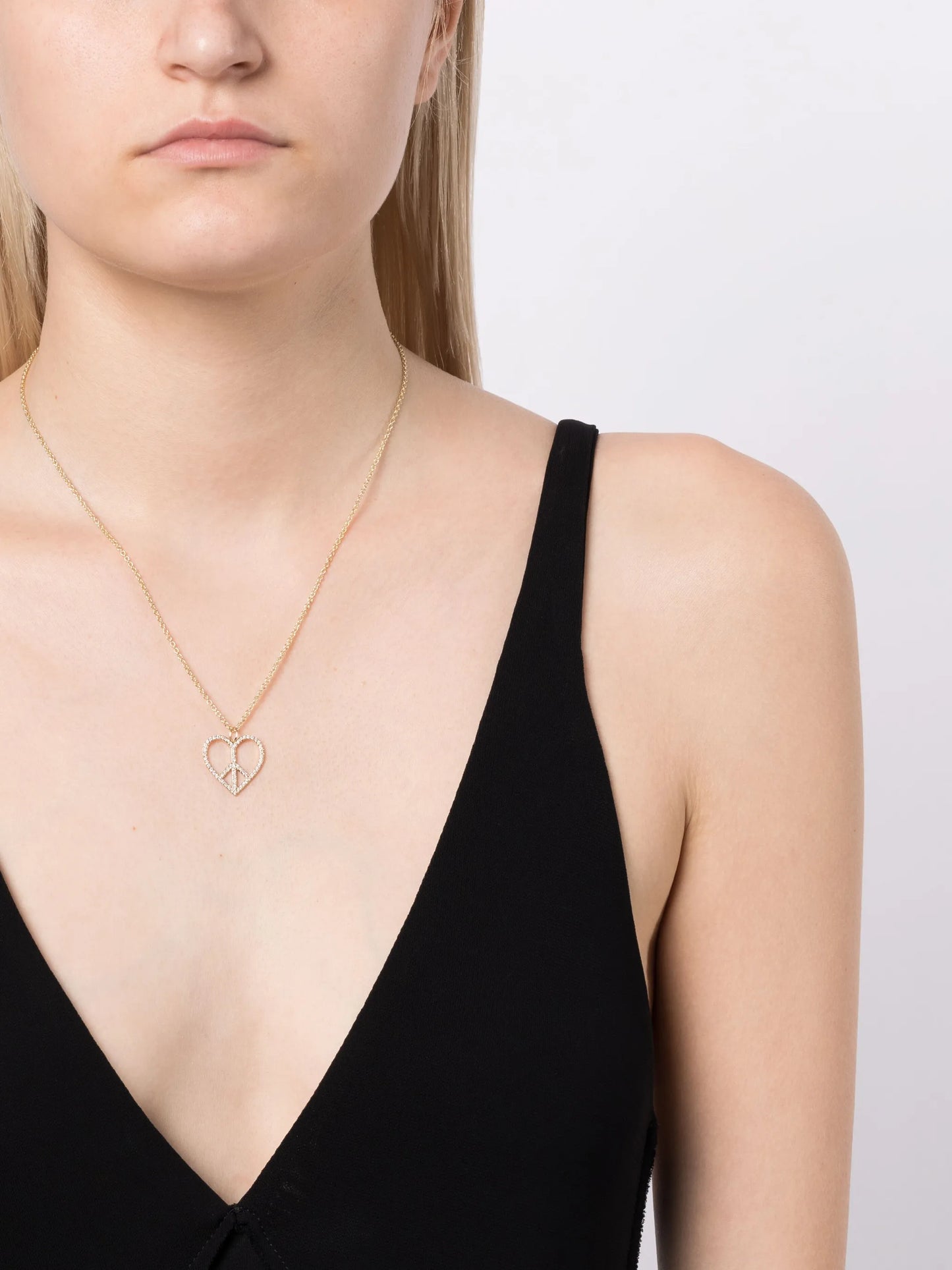 14kt yellow gold Peace Heart diamond necklace