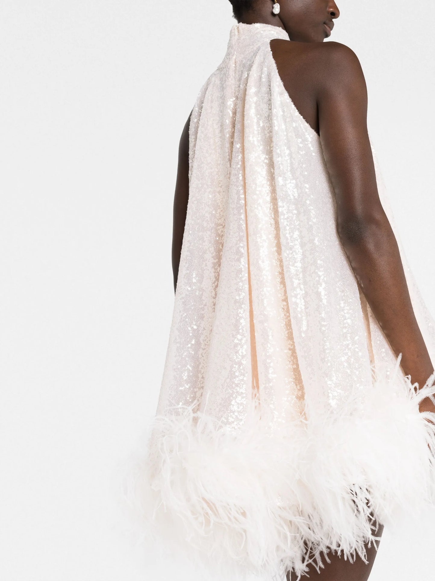 Cindy feather-trim sequinned halterneck dress